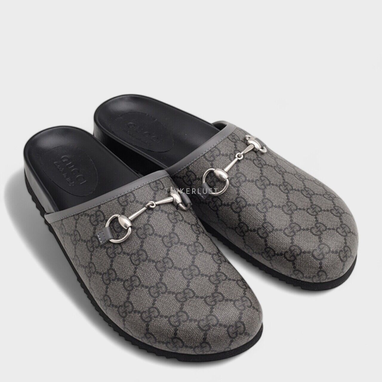 Gucci Horsebit Grey GG Supreme Mules Sandals