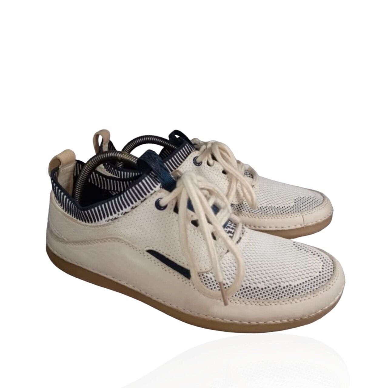 Clarks Nature White Cream Leather Textile Lace Up Casual Comfort