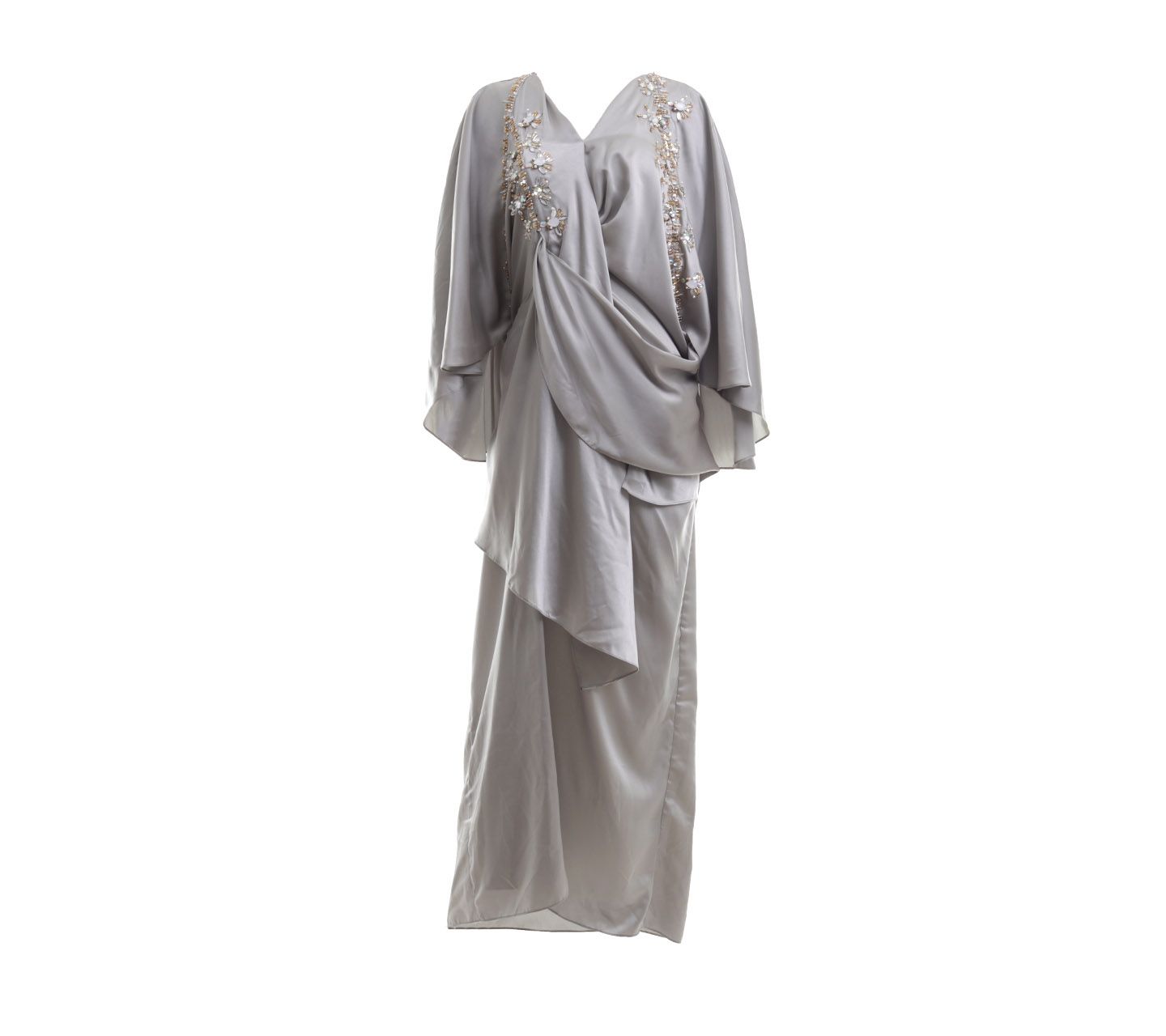 Ava Light Grey Sequin Kaftan Long Dress