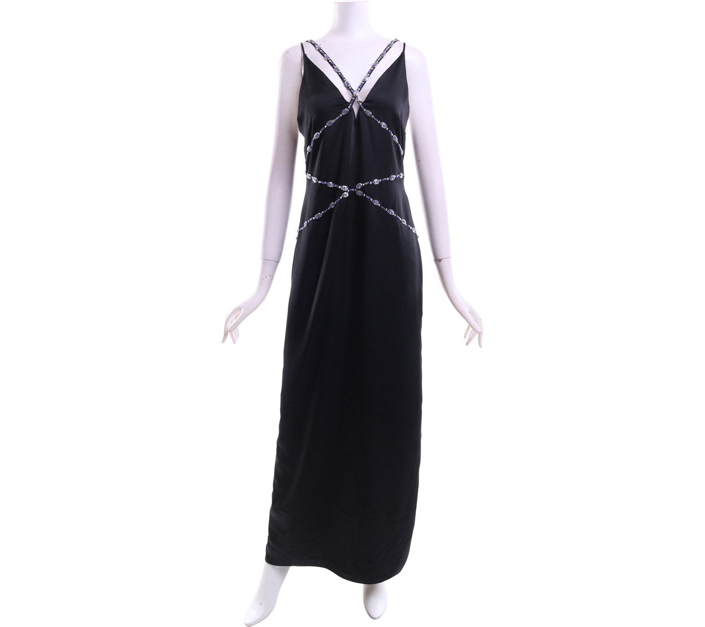 Kriou Black Beaded Slit Long Dress