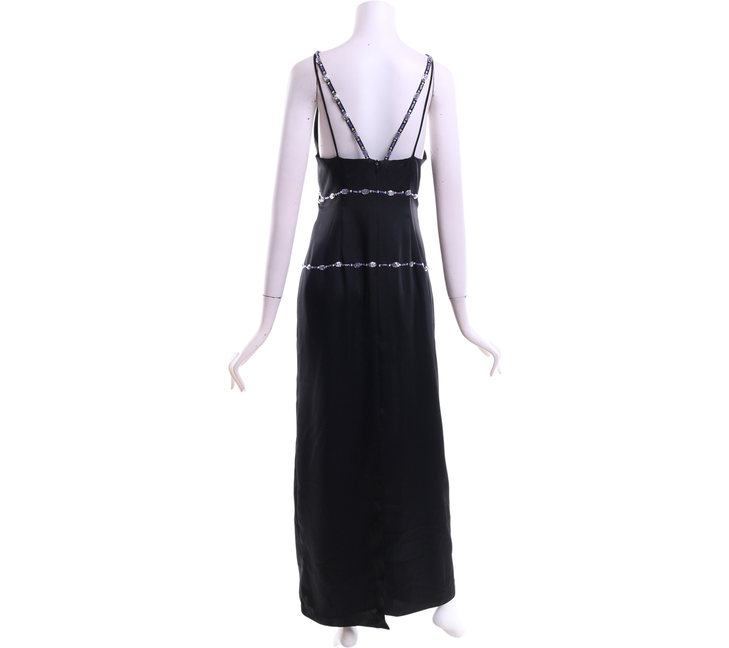 Kriou Black Beaded Slit Long Dress