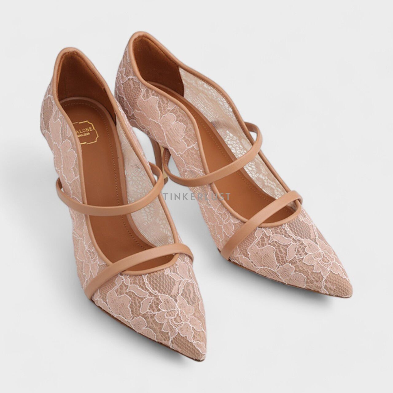 Malone Souliers Maureen Lace Heeled Pumps 70mm in Mauve/Nude Heels