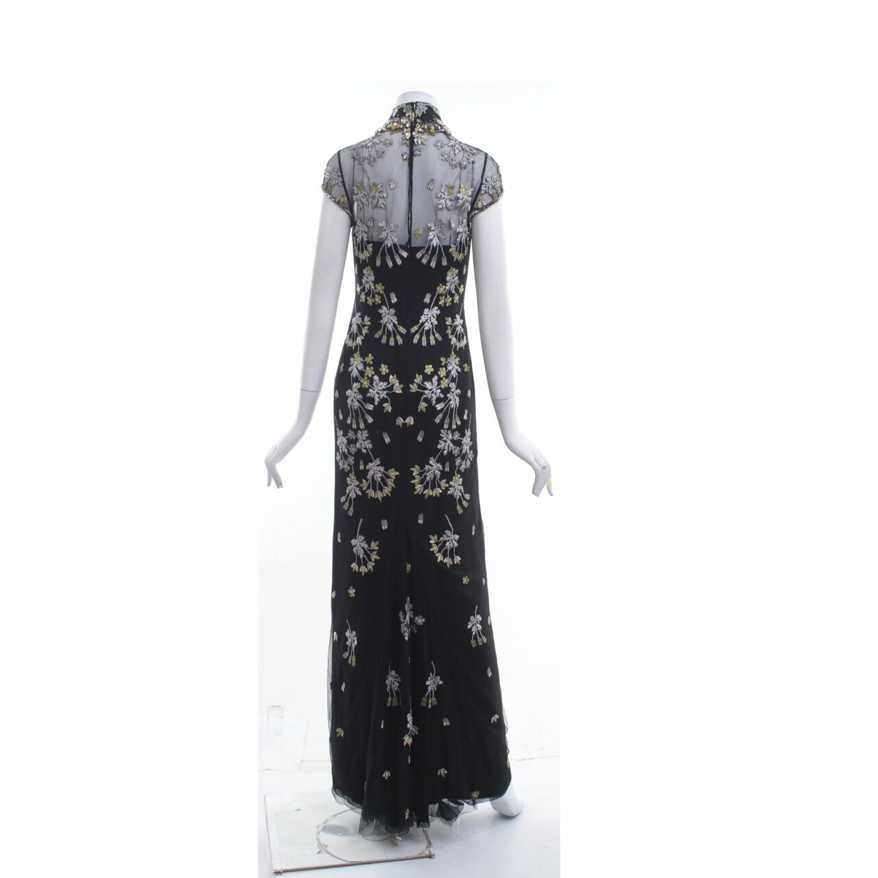 Biyan Black Lace Embellished Long Dress