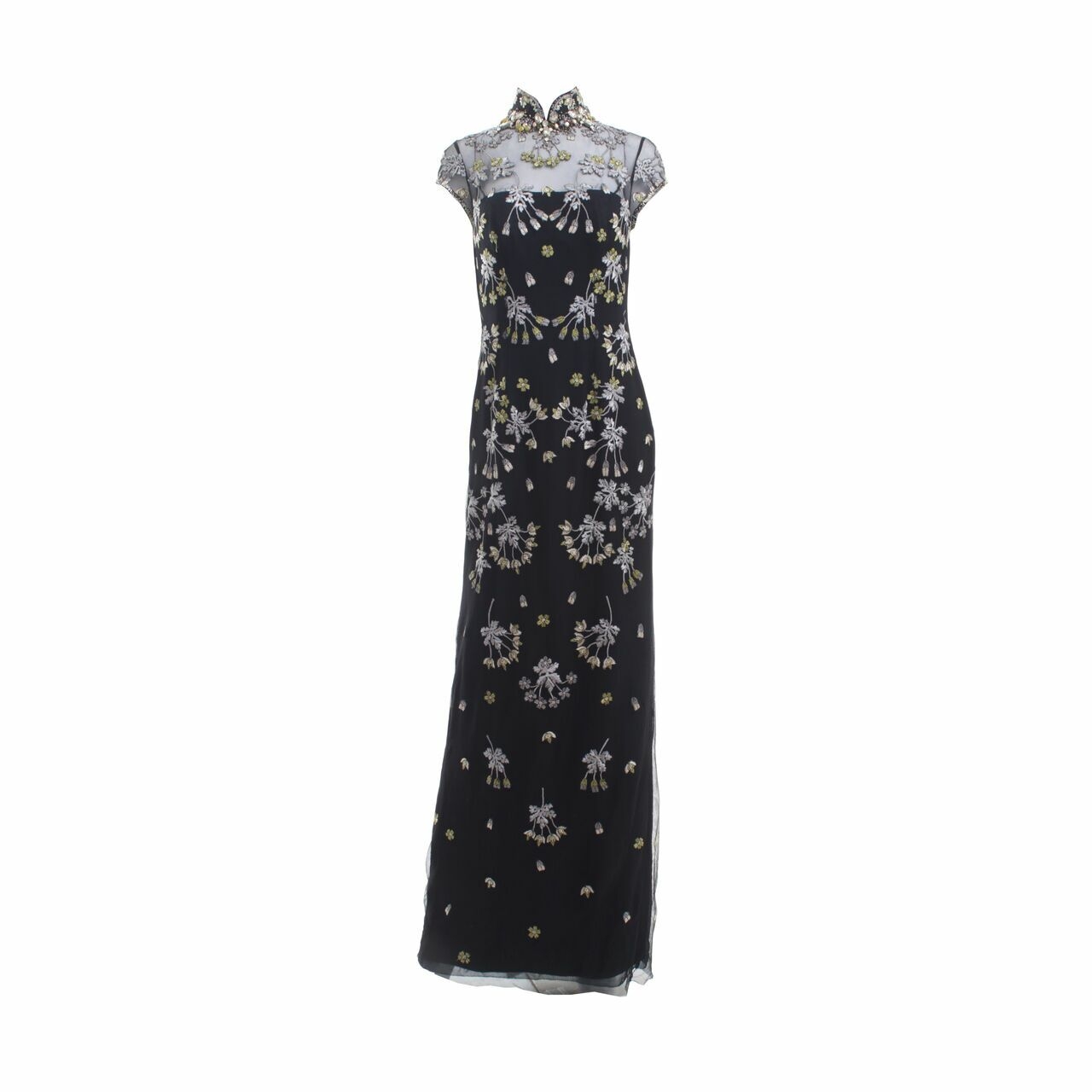 Biyan Black Lace Embellished Long Dress