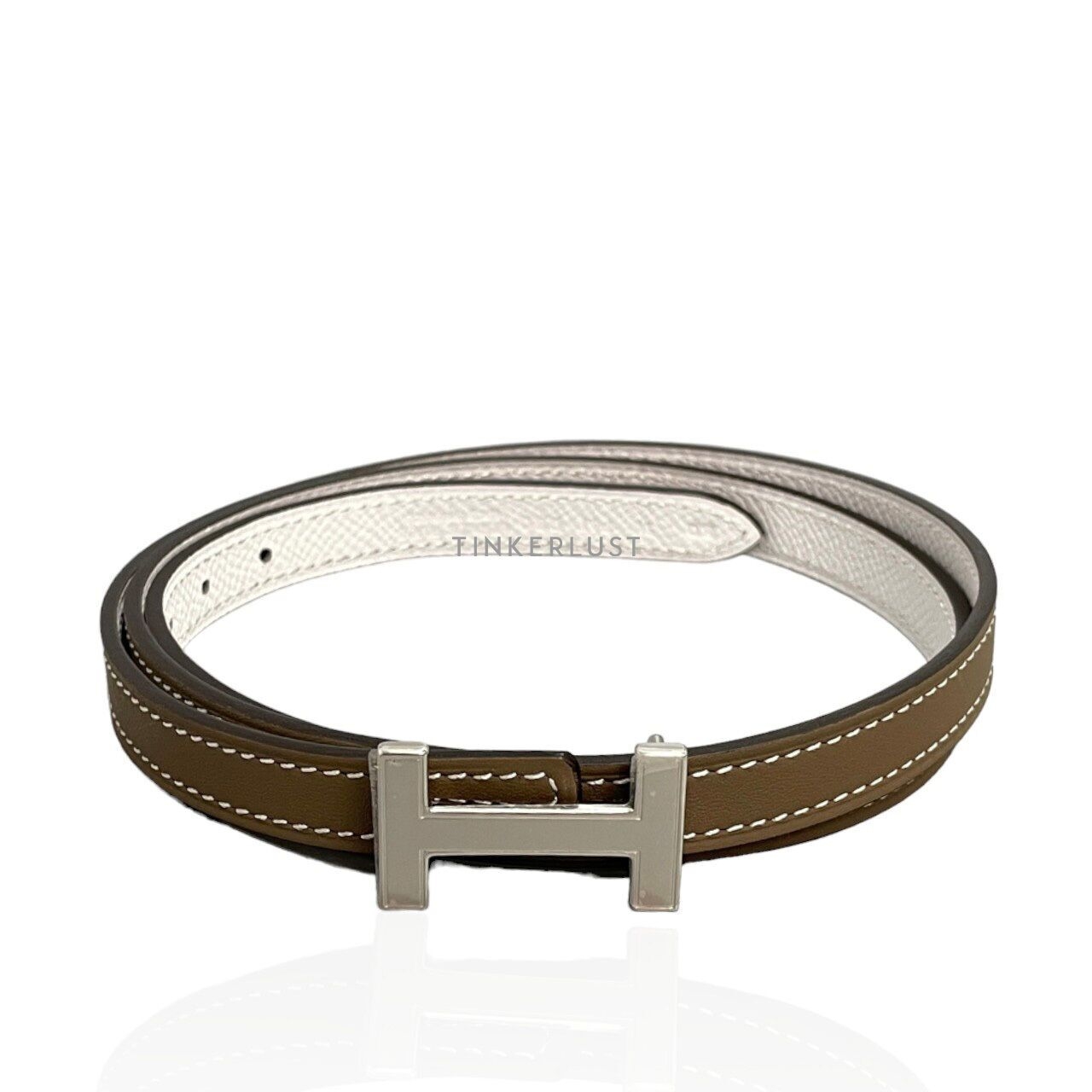 Hermes Focus Belt Buckle & Reversible Belt Argent Etoupe Blanc Leather 13 mm