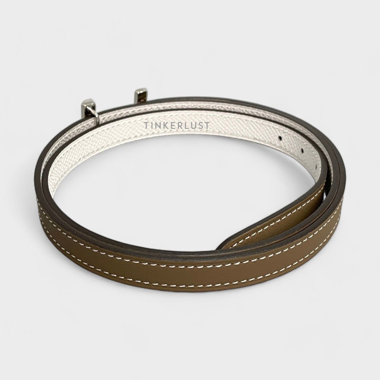 Hermes Focus Belt Buckle & Reversible Belt Argent Etoupe Blanc Leather 13 mm
