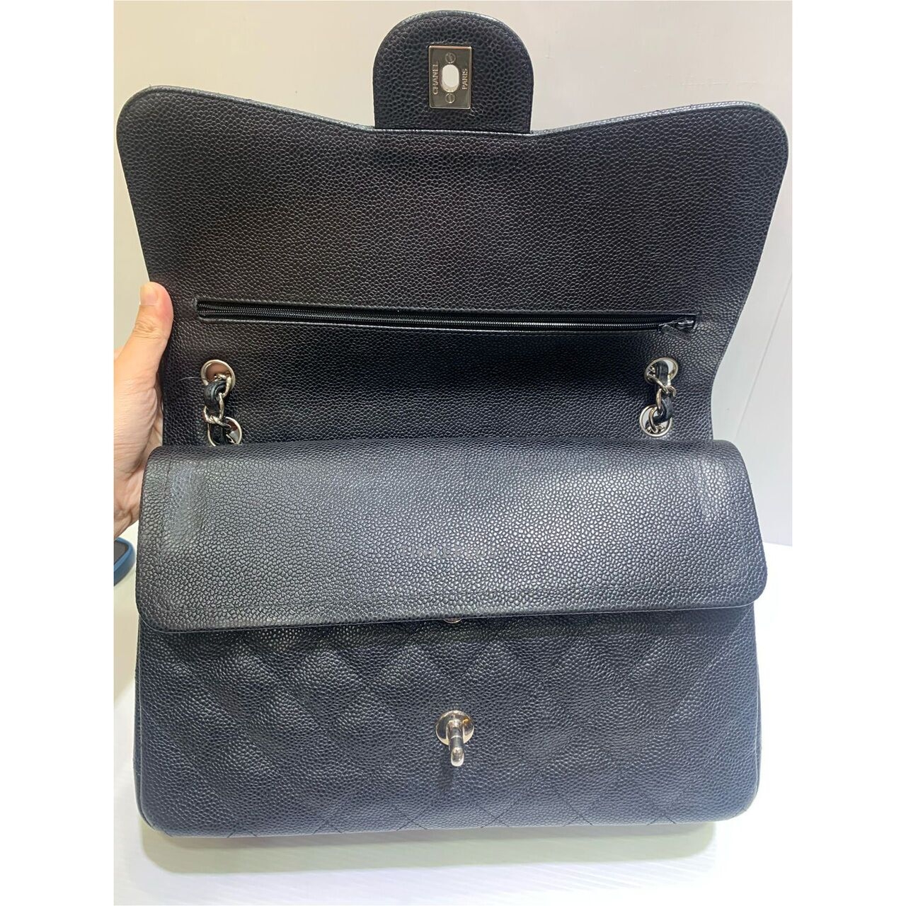 Chanel Classic Jumbo Double Flap Black Caviar SHW #19 Shoulder Bag
