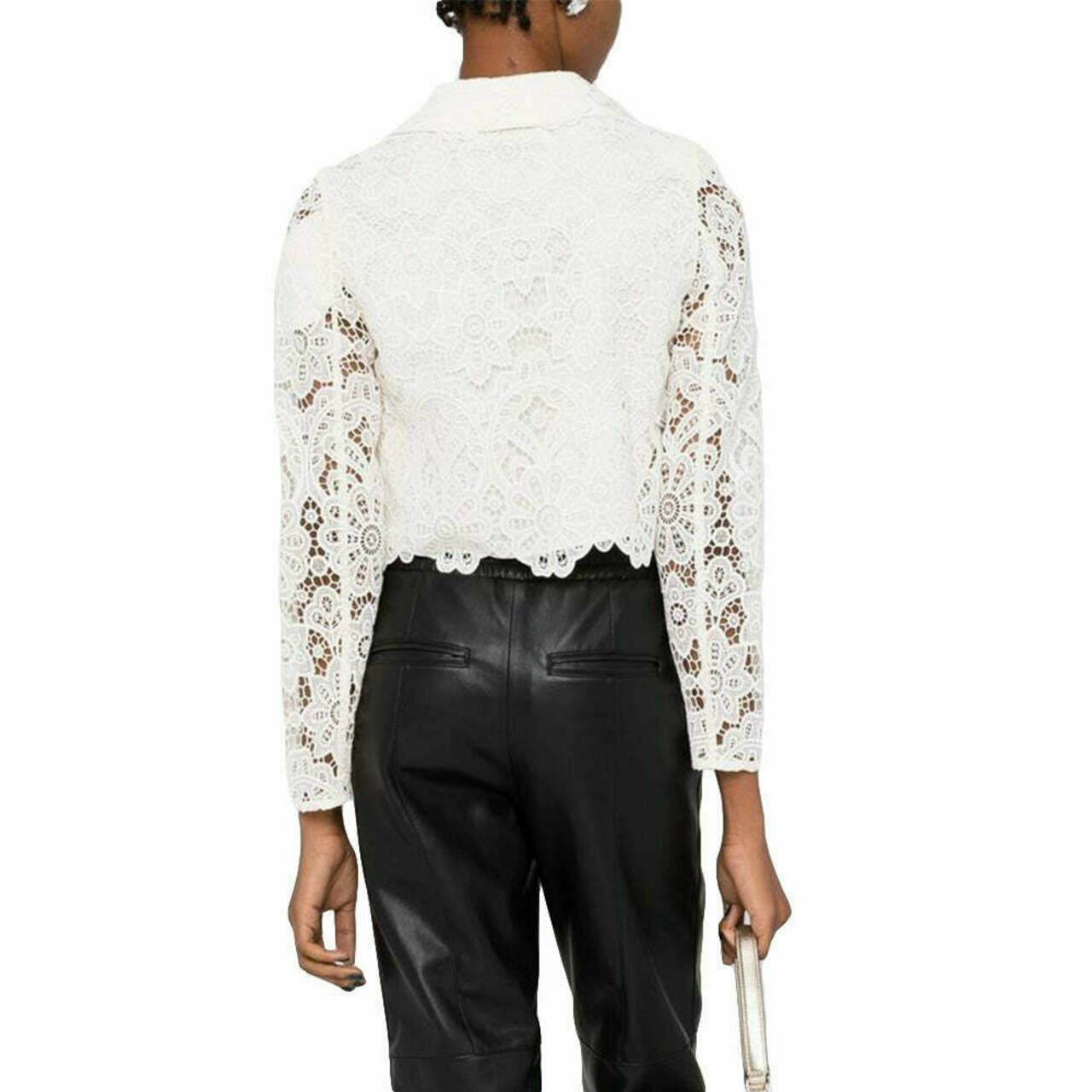 Self Portrait Guipure Cropped Jacket Ivory Floral