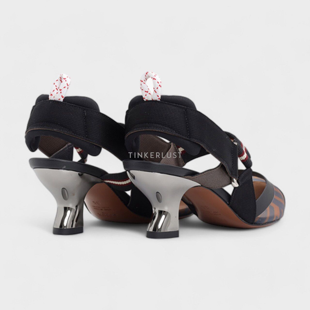 Fendi Tulle Slingback Pumps 55mm Black/Brown FF Logo Pattern Heels