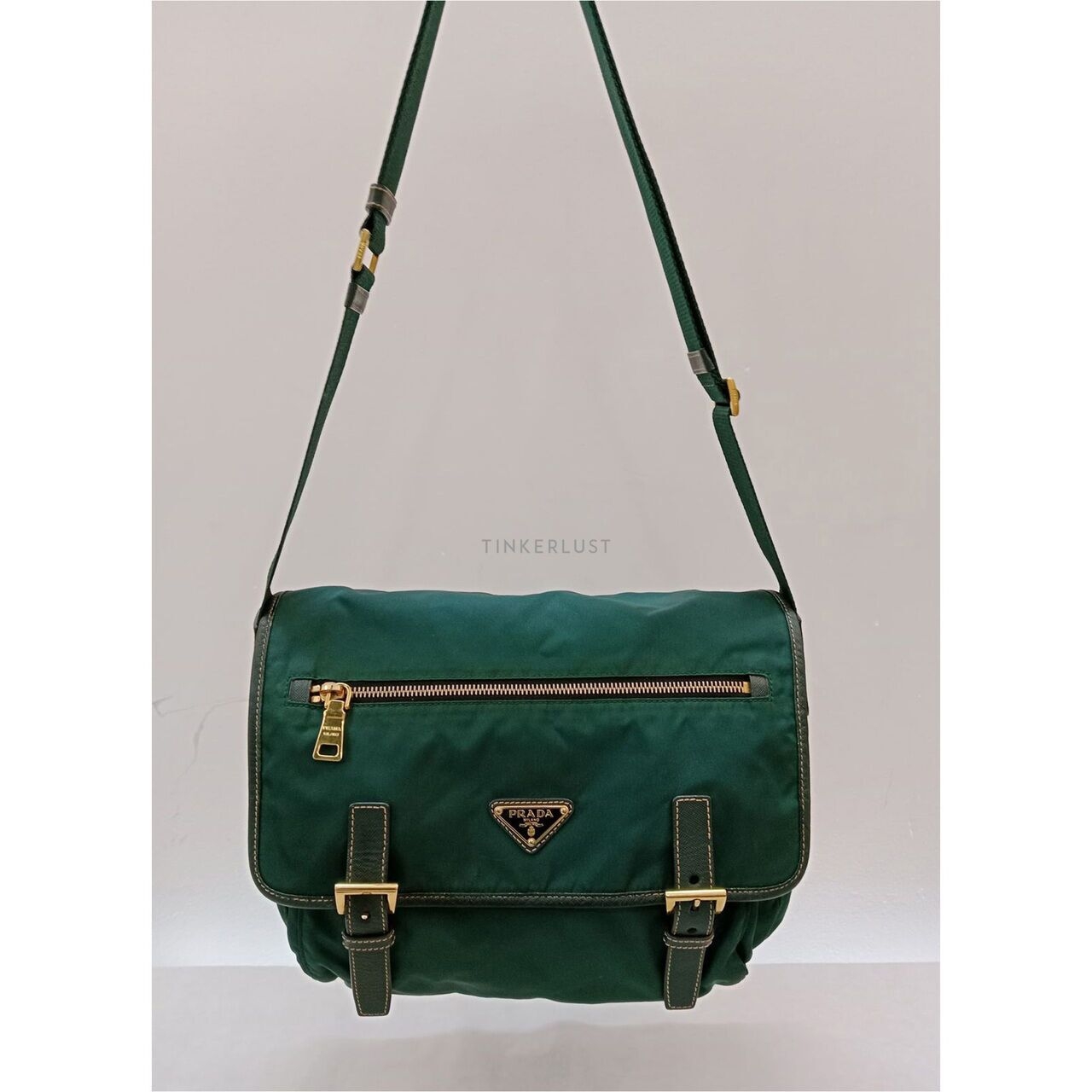 Prada Messenger Bag Green Tessuto GHW Shoulder Bag
