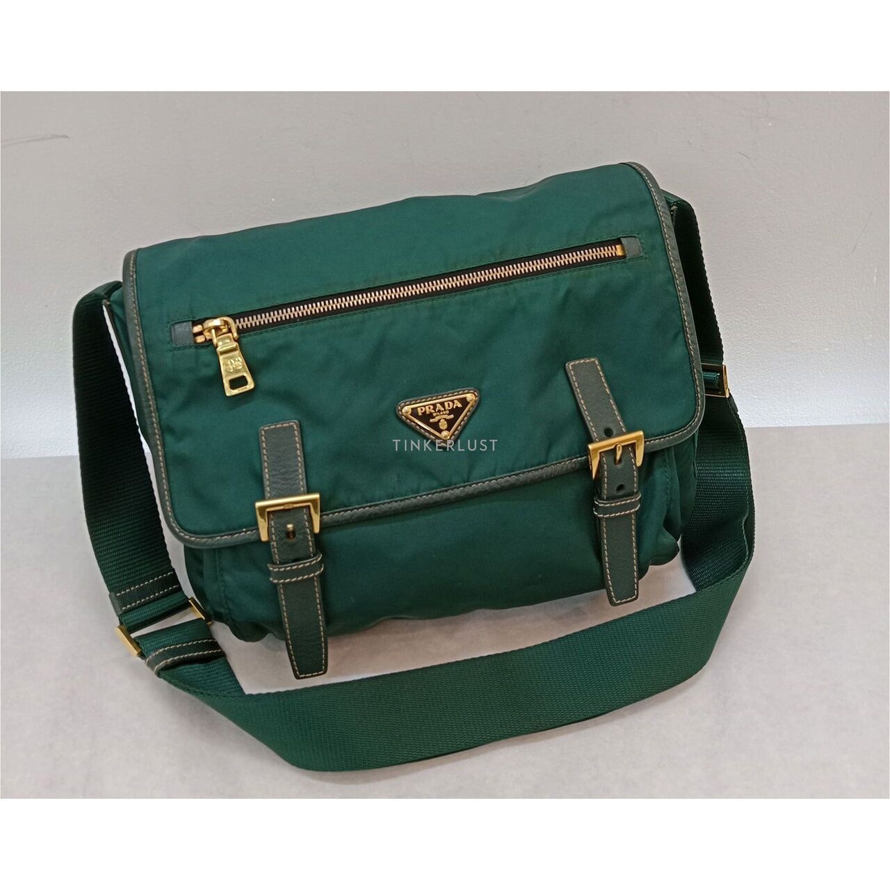 Prada Messenger Bag Green Tessuto GHW Shoulder Bag