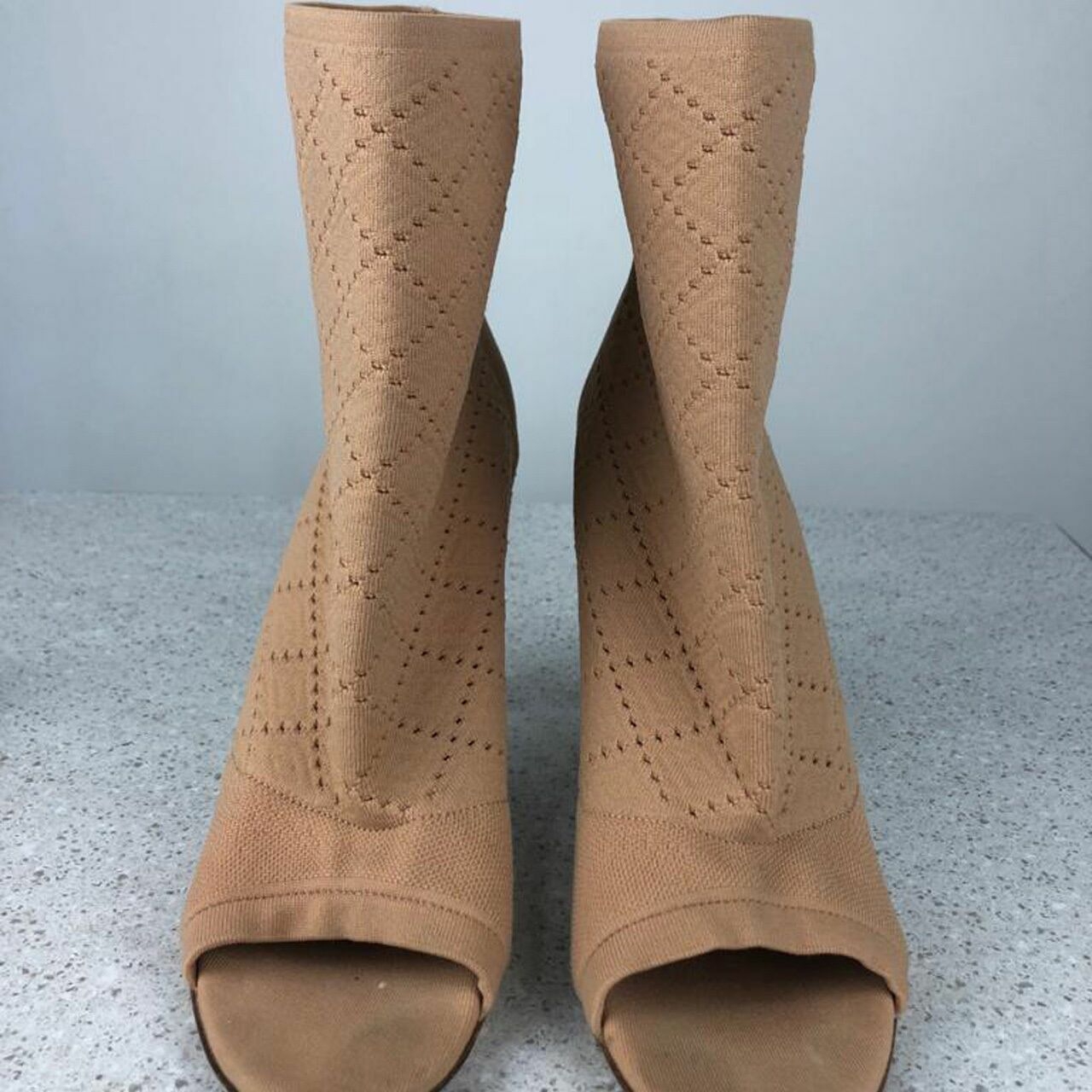 Gianvito Rossi Stretch Knit Booties Beige Open Toe High Heels Ankle Boots 