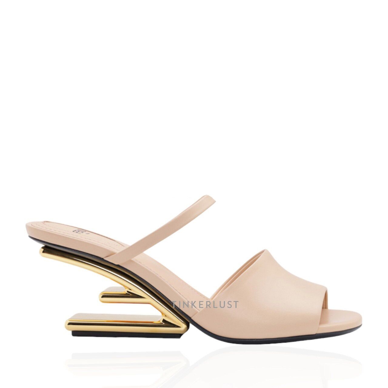 Fendi Women First Open Toe Sandals 65mm in Poudre Leather with Diagonal F-Shaped Heels