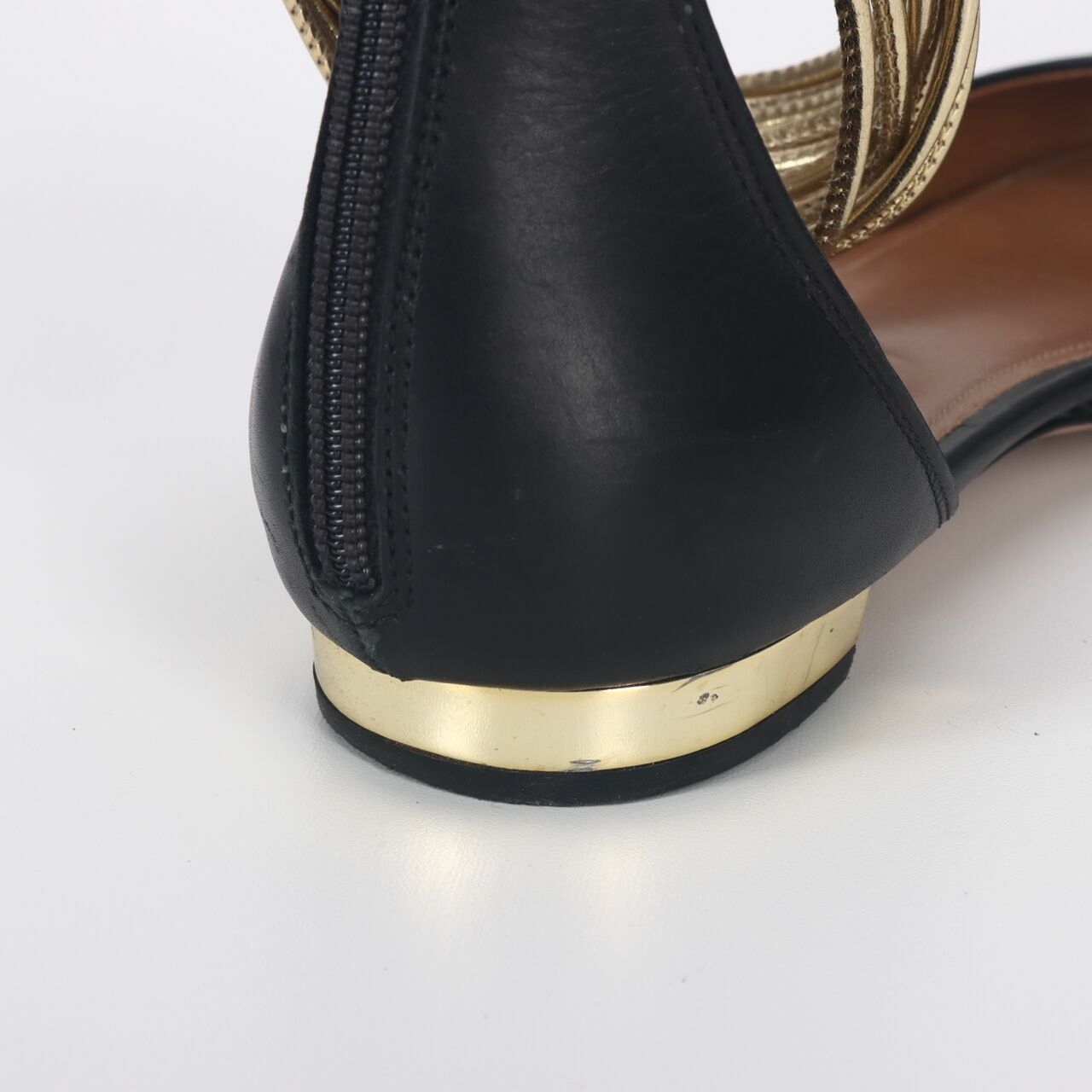 Aquazzura Gold & Black Ankle Strap Flats
