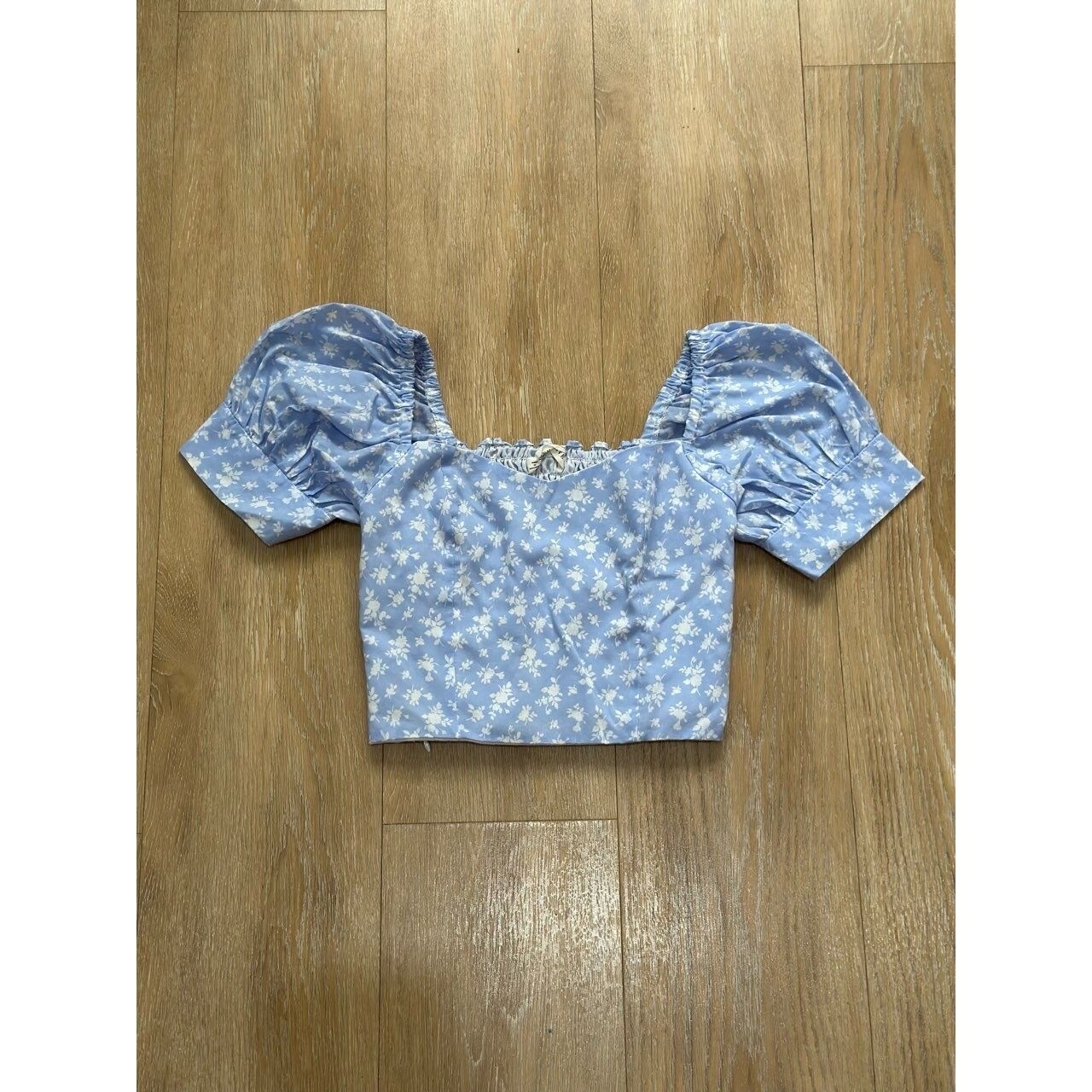 With Love Blue Floral Cropped Blouse