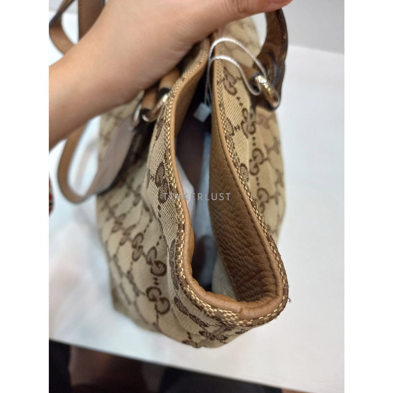 Gucci GG Icon Bit Canvas Leather Beige Tote Bag 