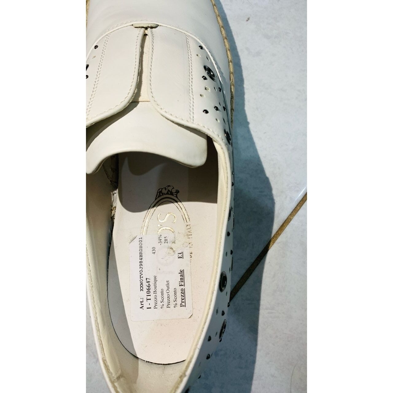 Tod's White Leather Grommet Francesina Slip On Espadrille Sneakers 