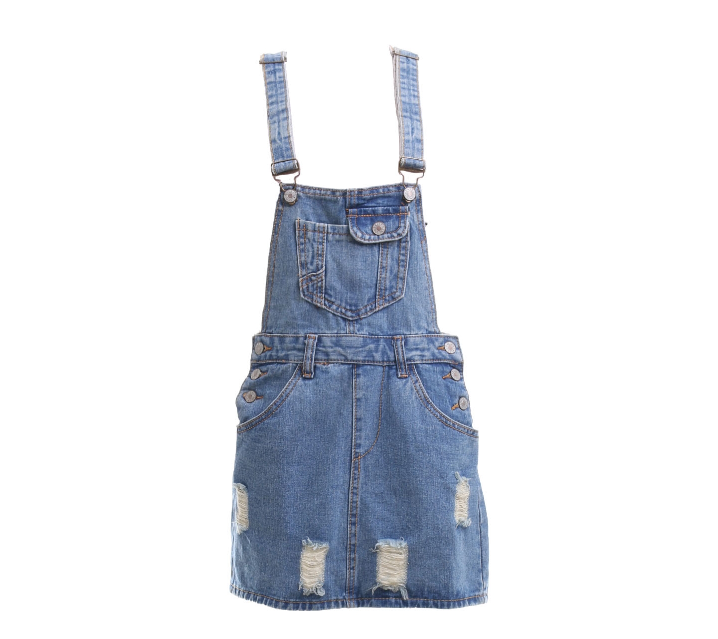 Avenue Blue Denim Ripped Overall Jumpsuit