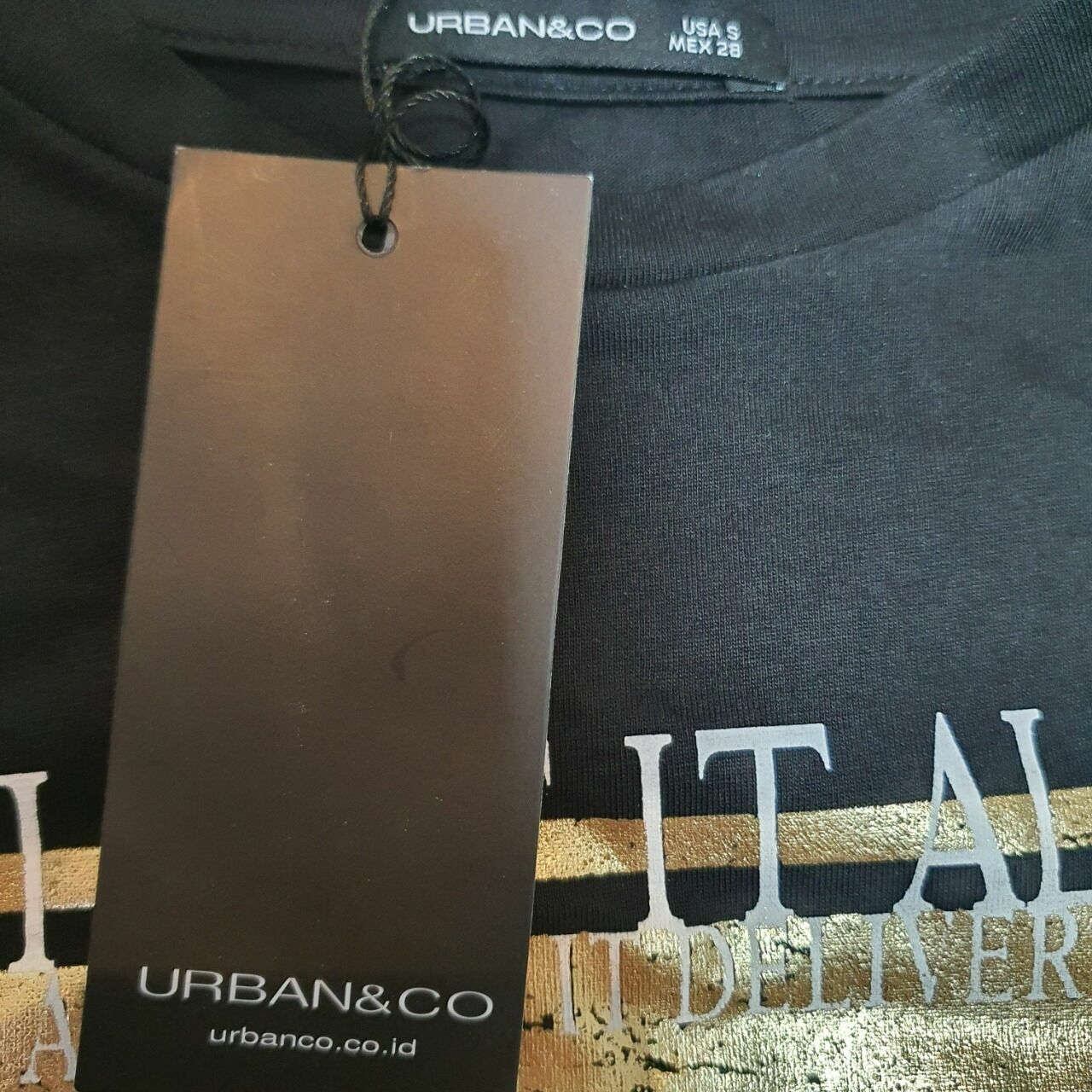 Urban & Co Gold Foil Printed Black Tshirt