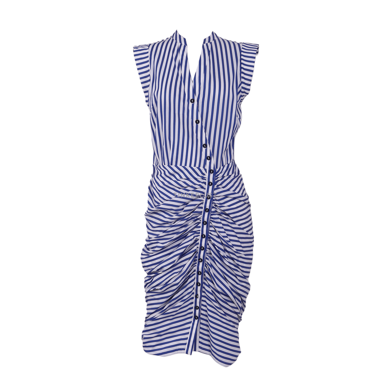 Aijek White & Dark Blue Stripes Midi Dress