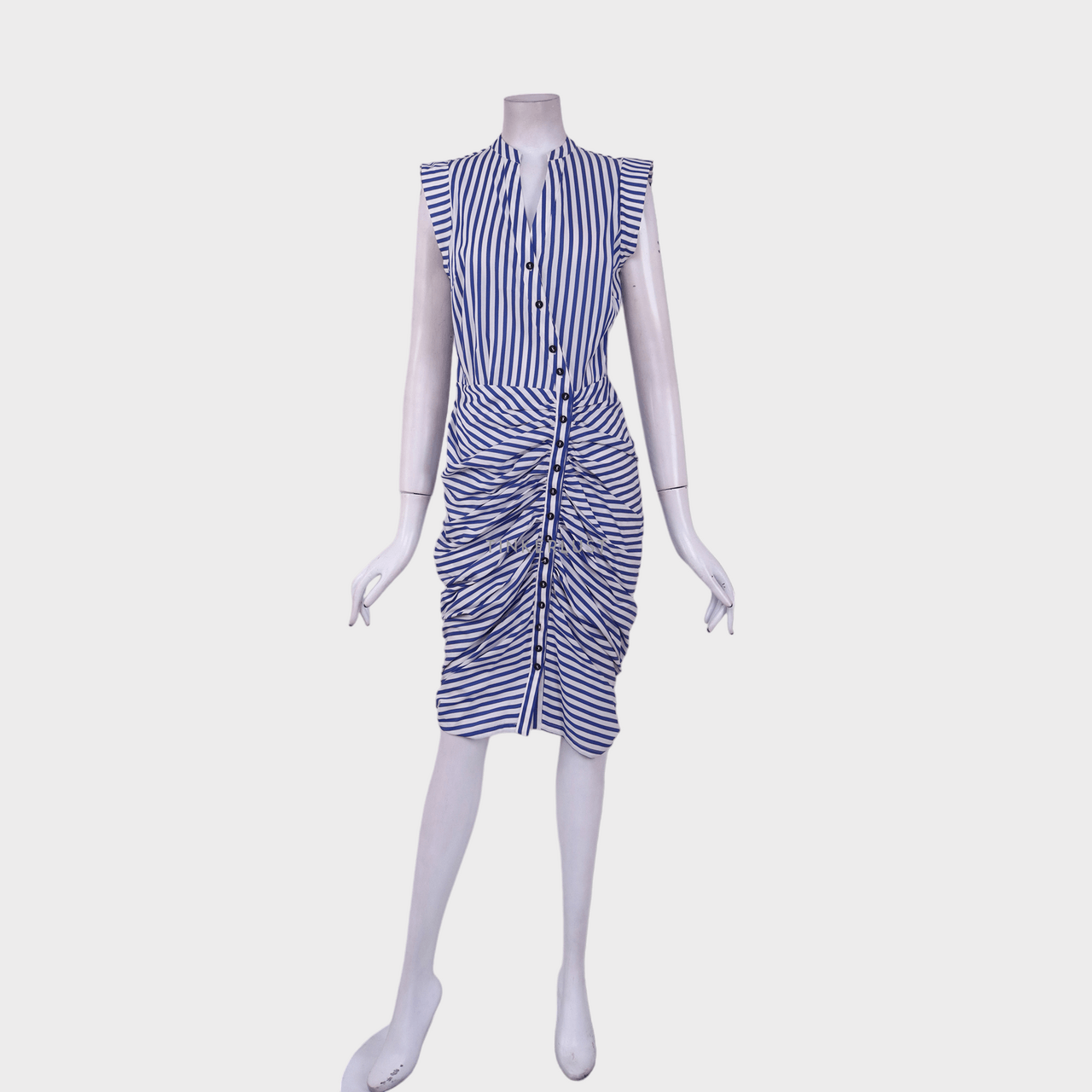 Aijek White & Dark Blue Stripes Midi Dress