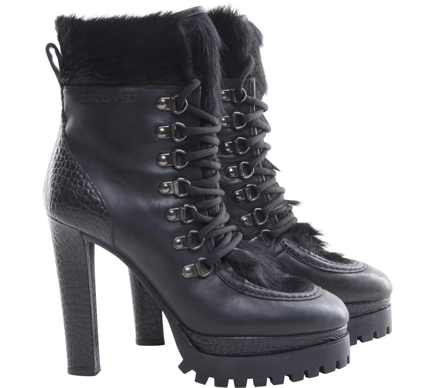 Dsquared2 Black Leather Fur Boots
