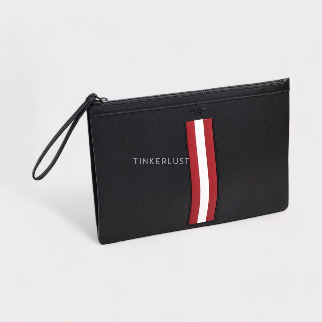 Bally Men Bollis Pouch in Black/Red/White Bovine Leather with Stripe