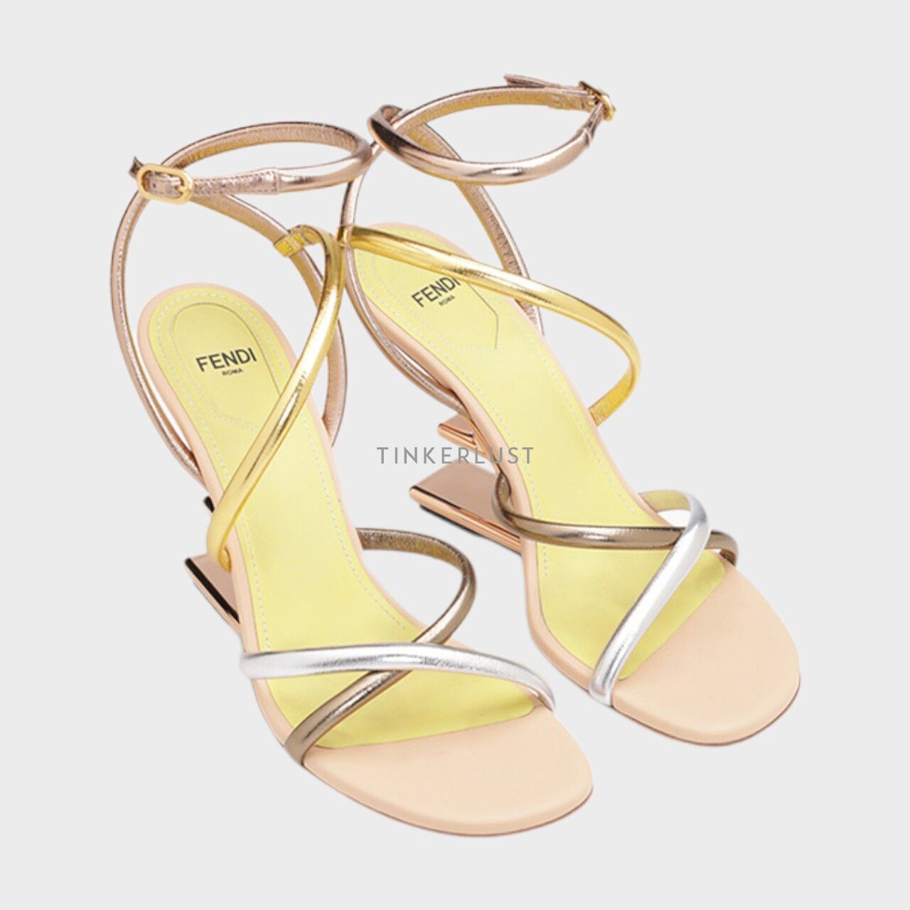 Fendi Women First Open Toe Strappy 90mm in Gold Multicolor Heels