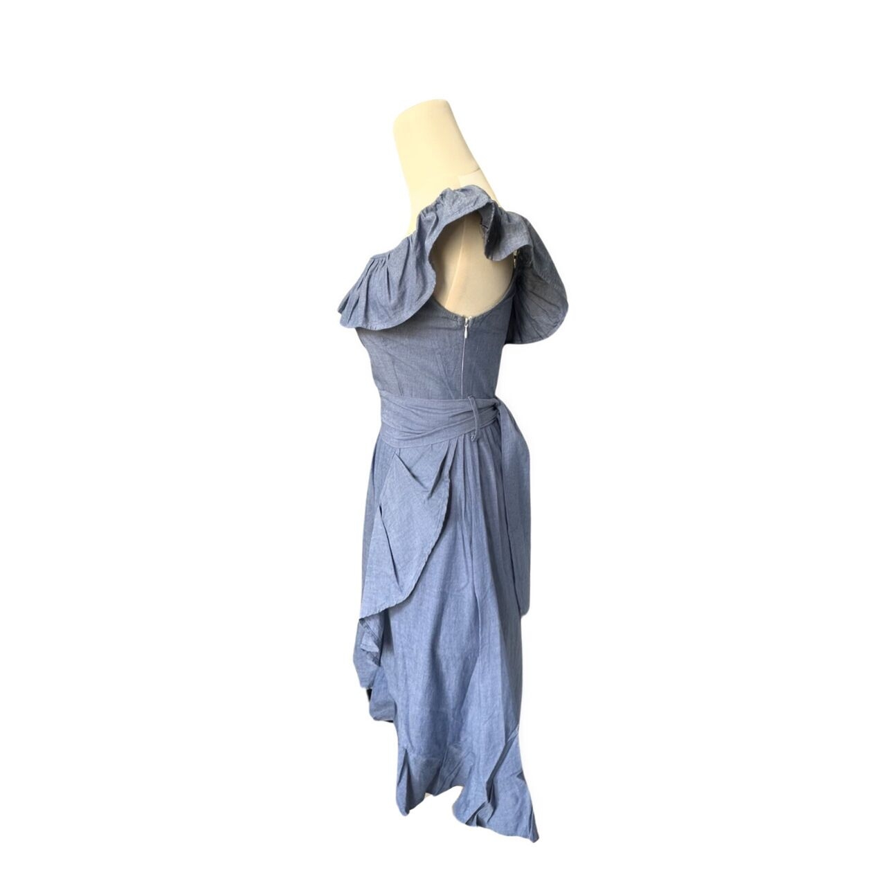 The Editor's Market Blue Off Shoulder Slit Midi Dress