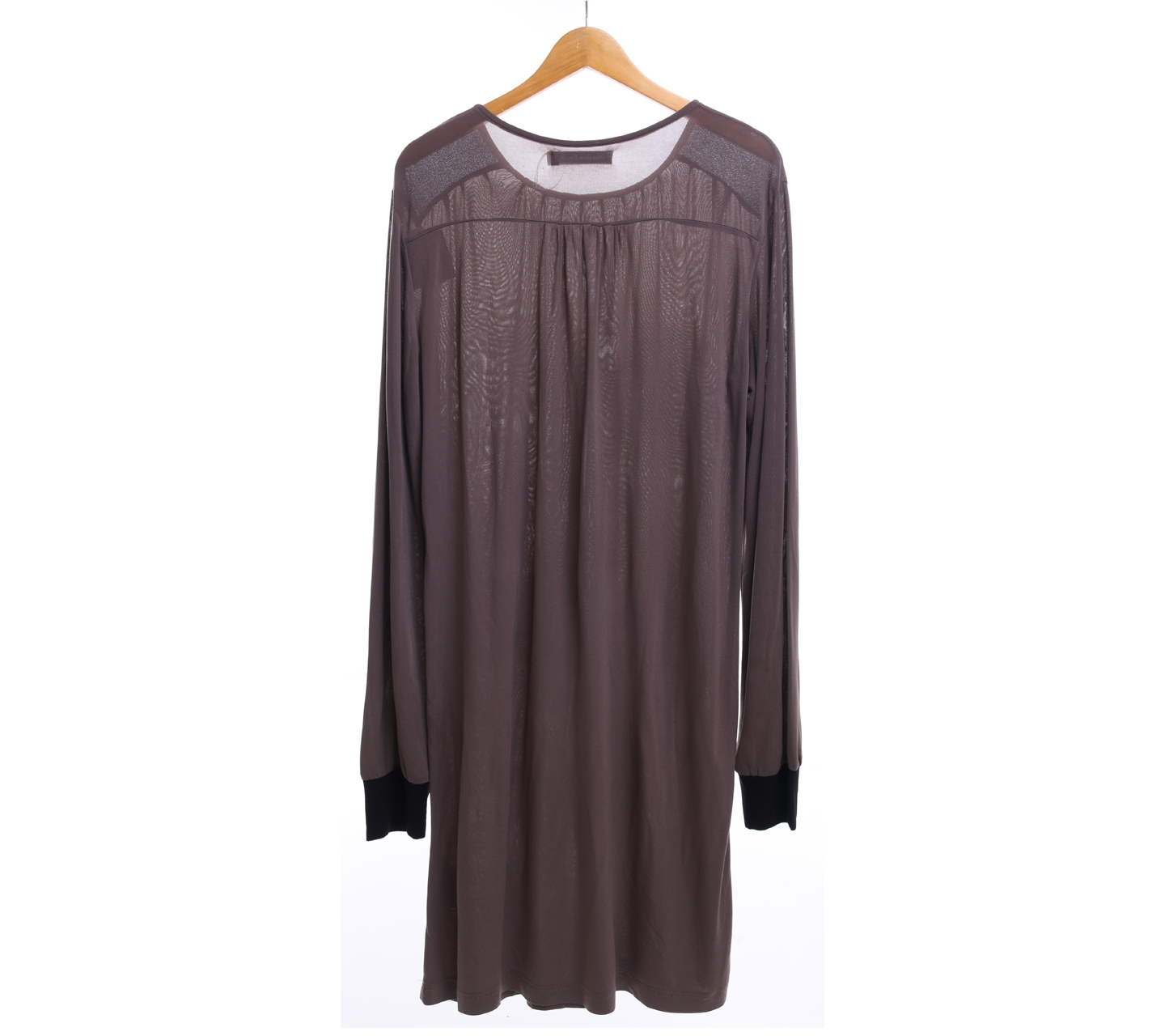 Mine Yours Everyone's Taupe Shift Long Sleeve Midi Dress
