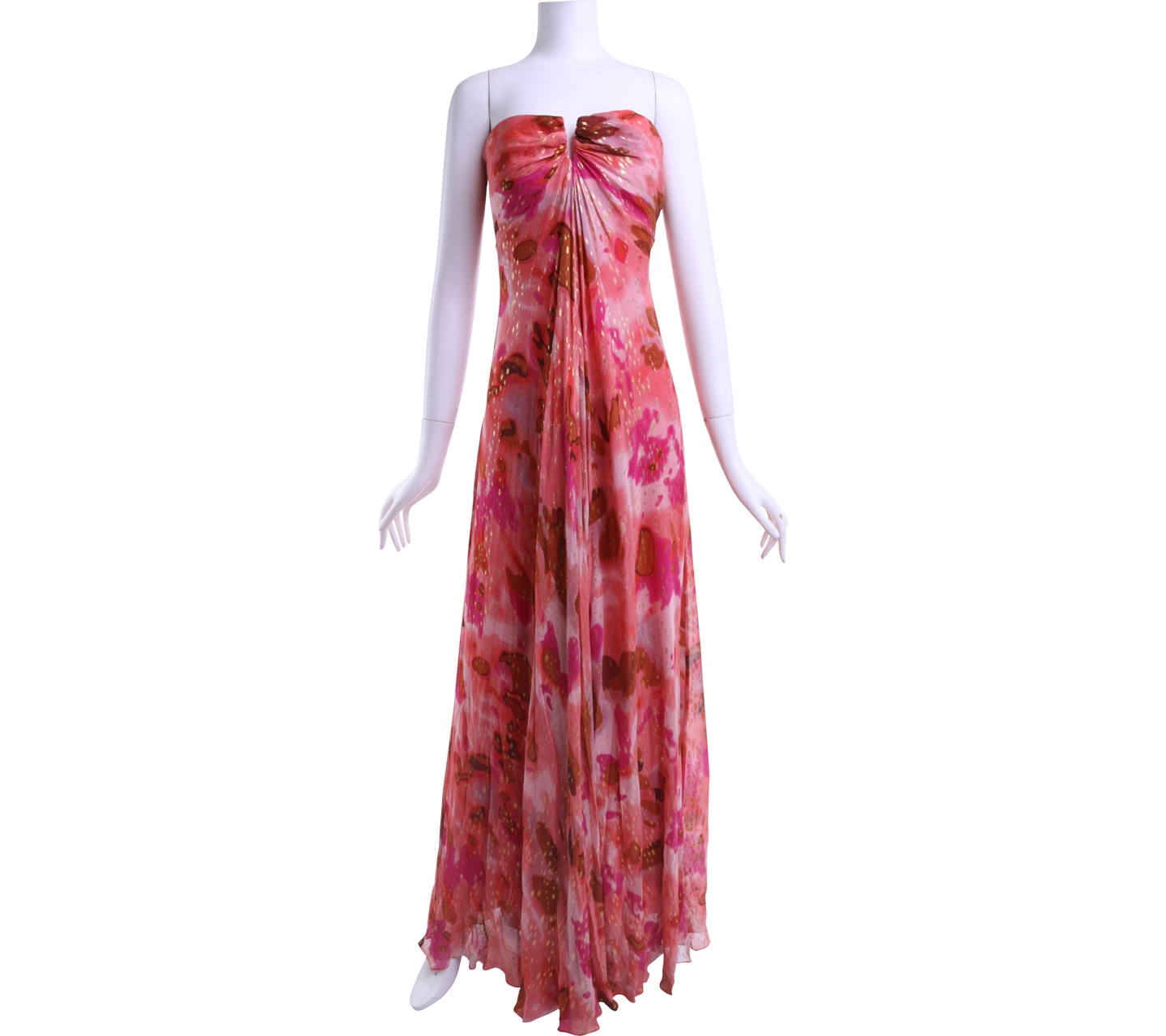 Nicole Miller Pink Patterned of Shoulder Long Dress