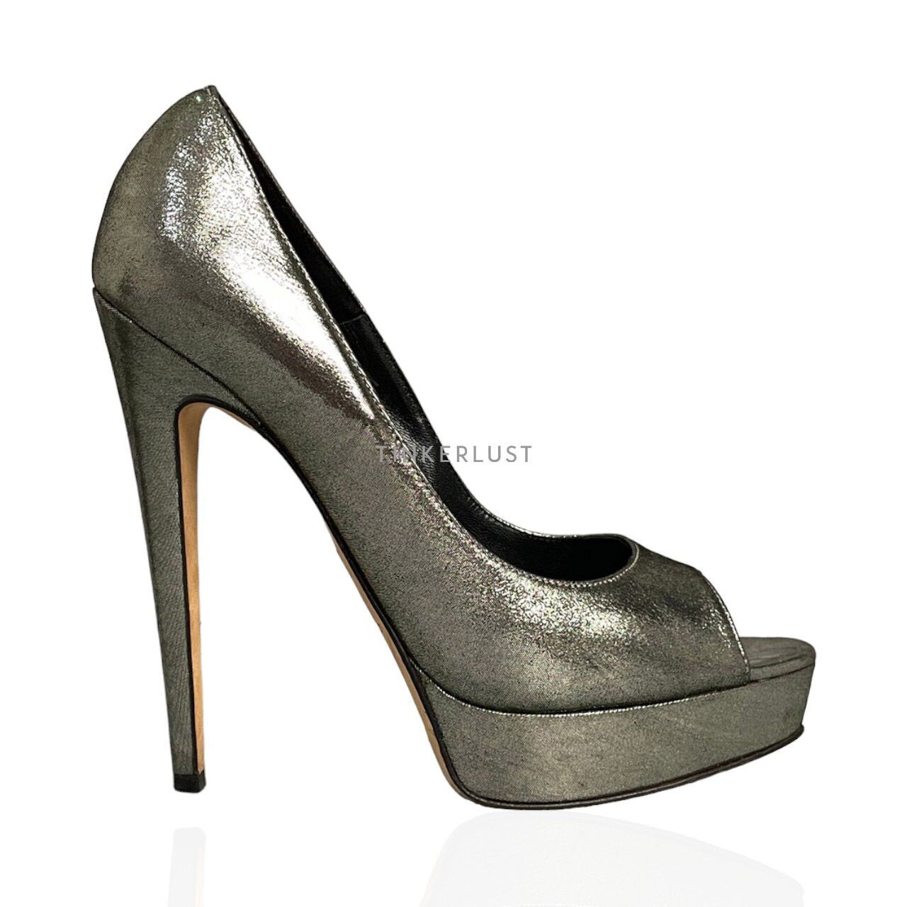 Brian Atwood Silver Open Toe Heels