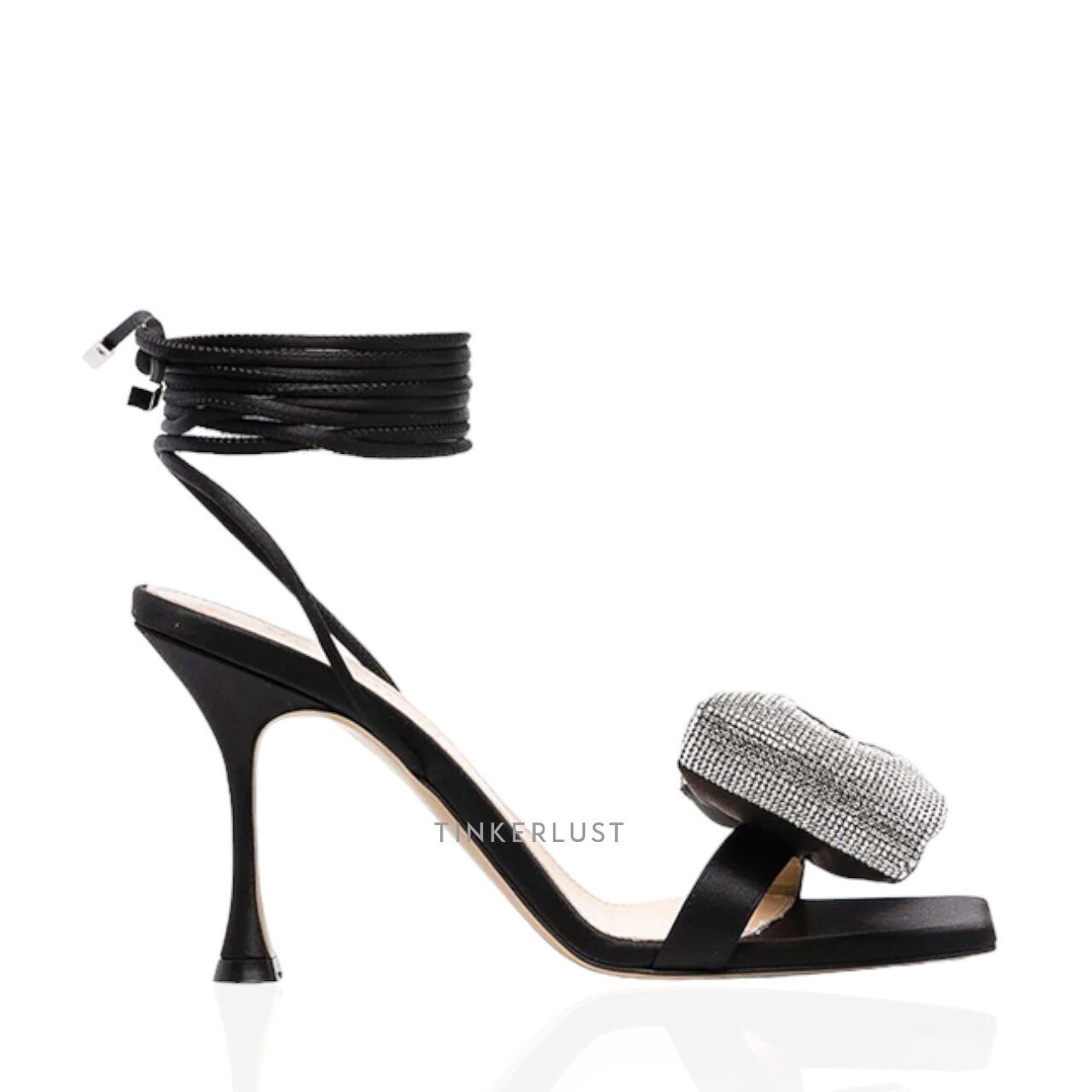MACH & MACH Nicole Puffed Bow Ankle Tie Sandals 95mm in Black