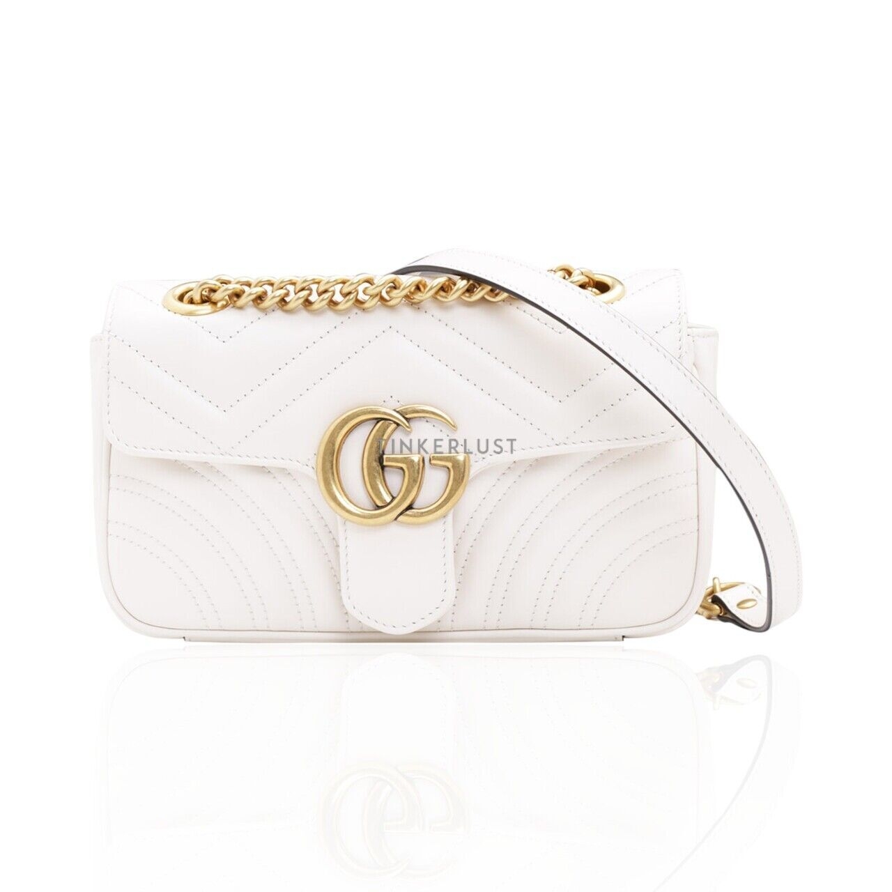 Gucci Mini GG Marmont in White GHW Flap Shoulder Bag