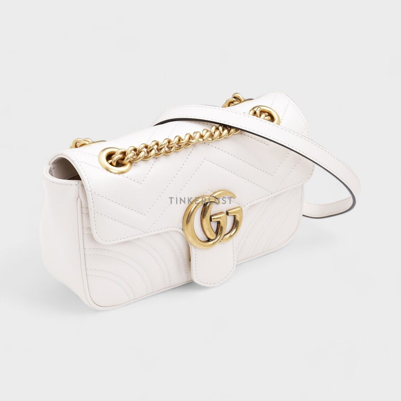 Gucci Mini GG Marmont in White GHW Flap Shoulder Bag