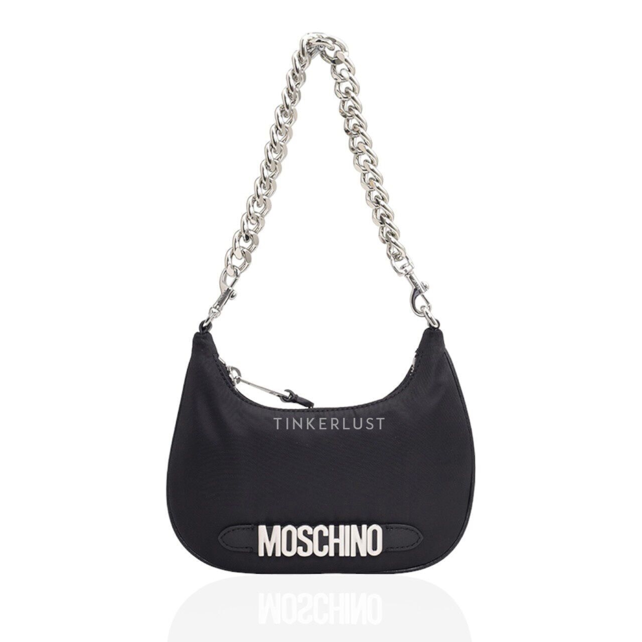 Moschino Small Lettering Logo Hobo Black SHW Shoulder Bag
