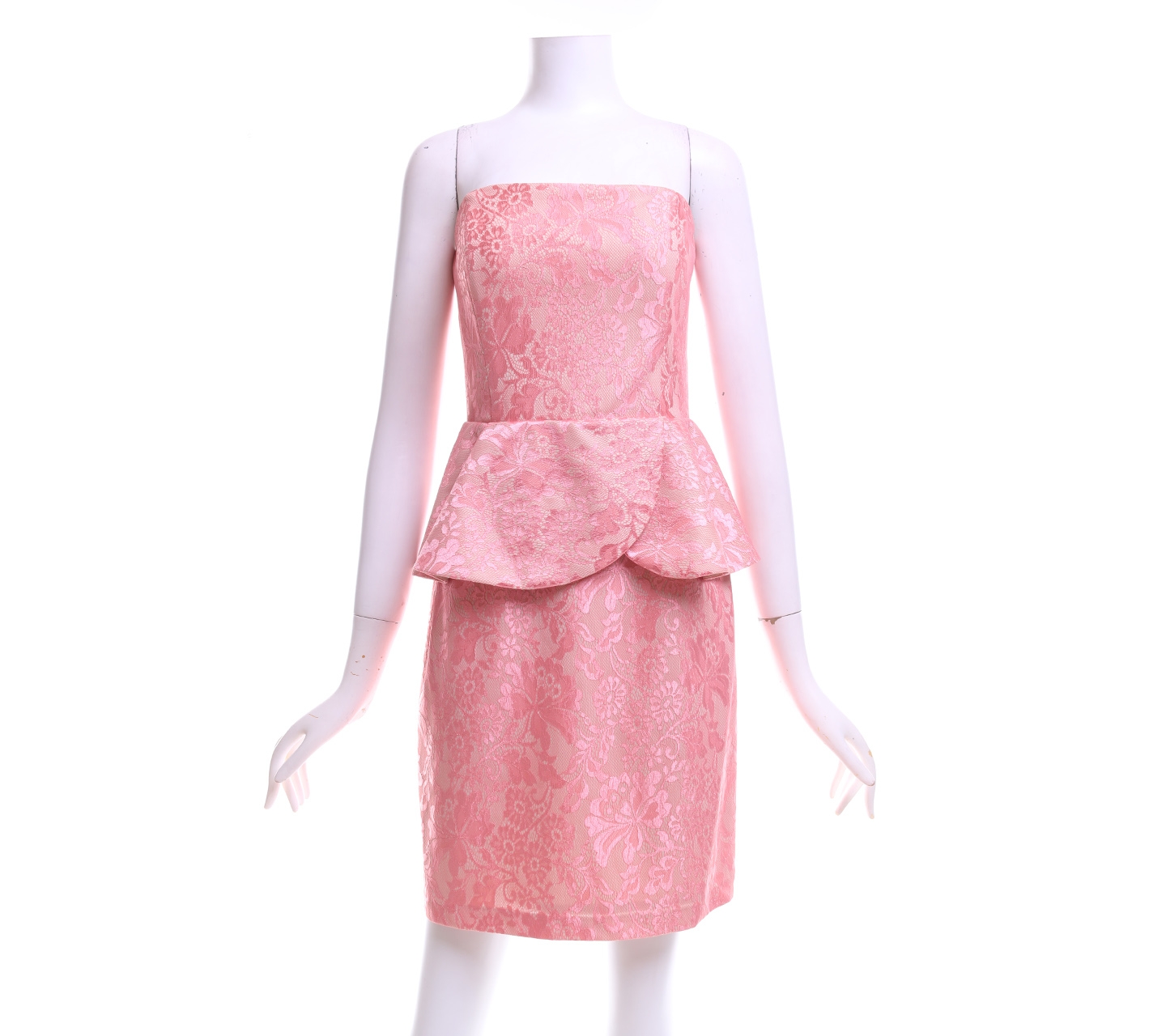 Portmons Cream And Pink Lace Tube Midi Dress