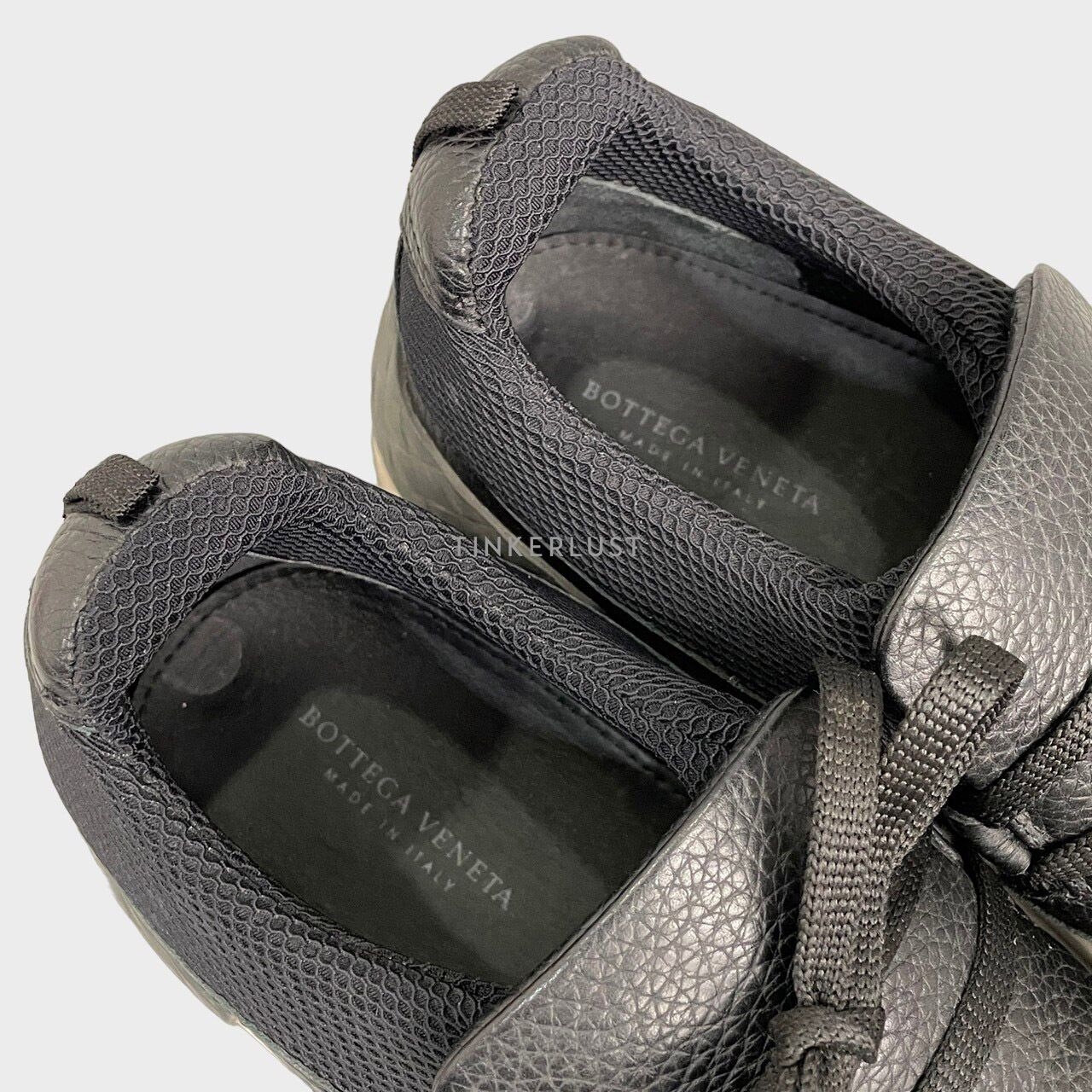 Bottega Veneta Leather Woven Lace Up Black Sneakers