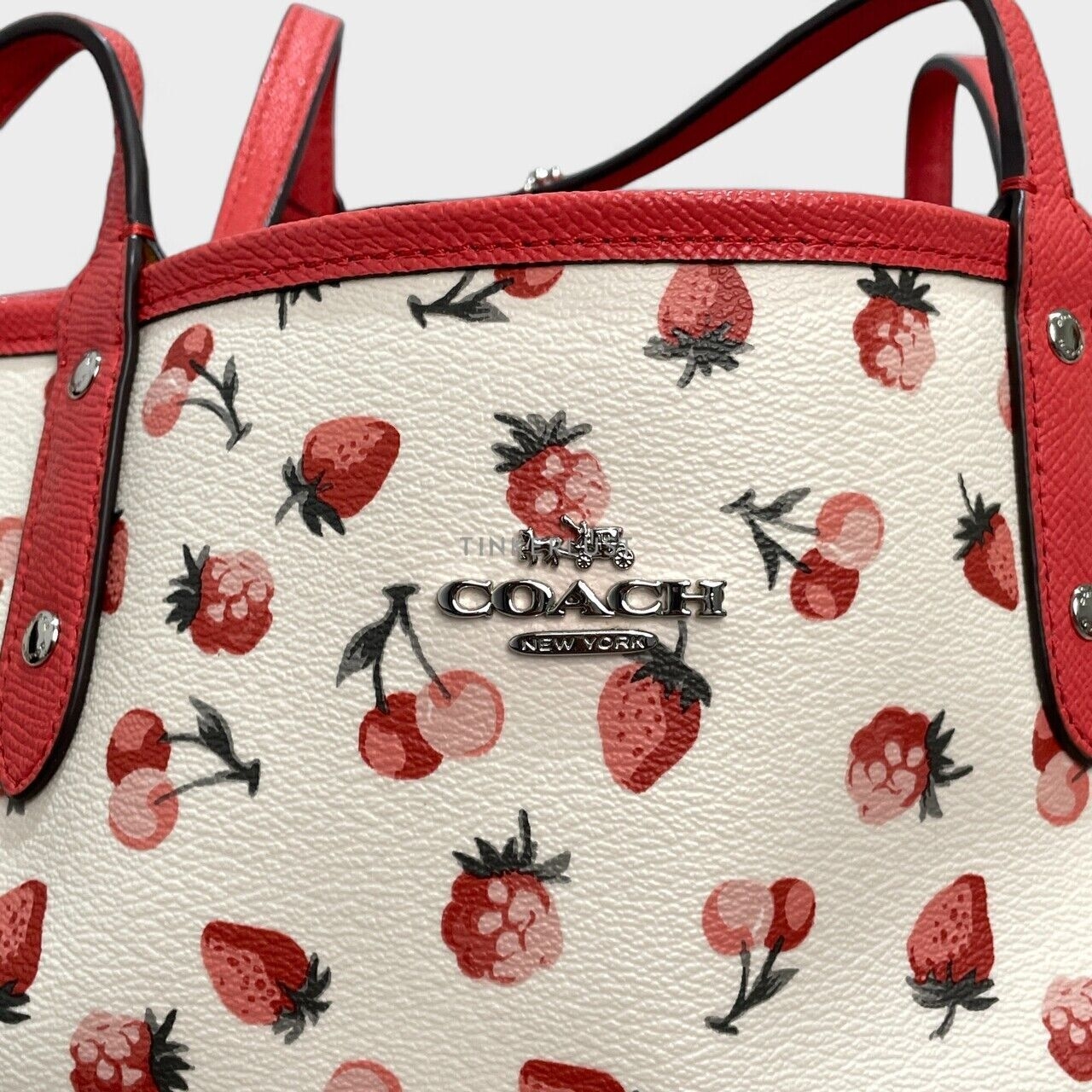 Coach Red & White Fruit Reversible Tote Bag