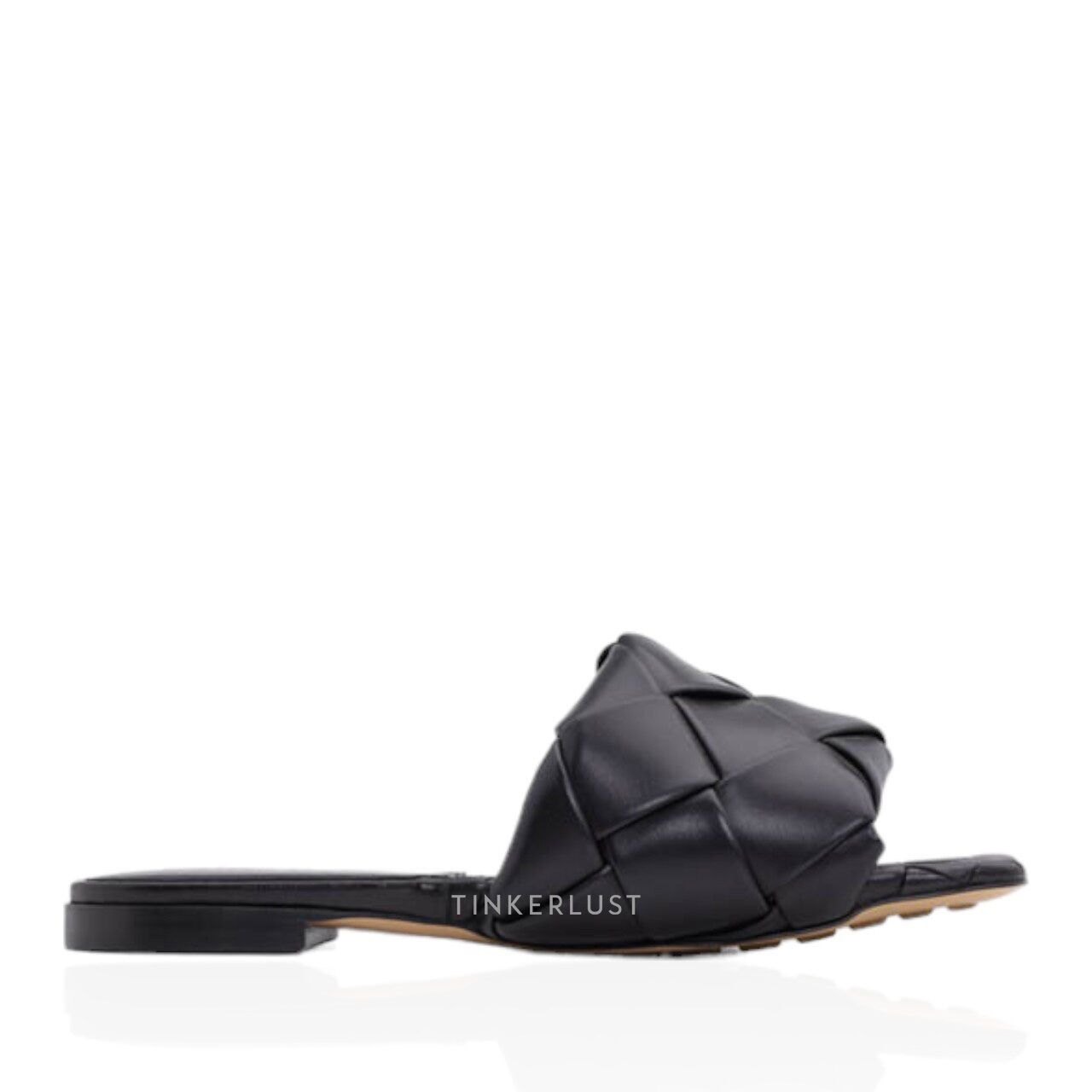 Bottega Veneta BV Lido Woven in Black Flat Sandals