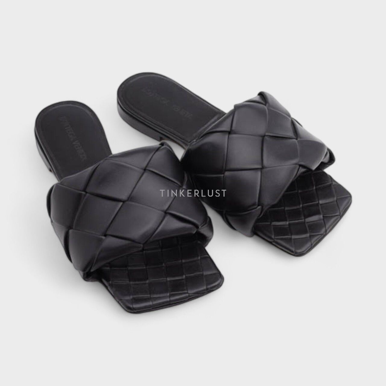 Bottega Veneta BV Lido Woven in Black Flat Sandals