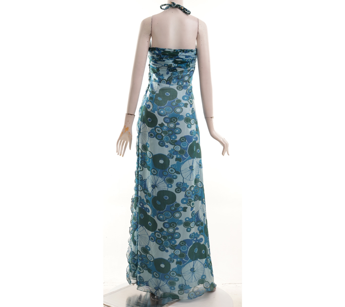 Fluorescence Blue Patterned Sequins Halter Neck Long Dress