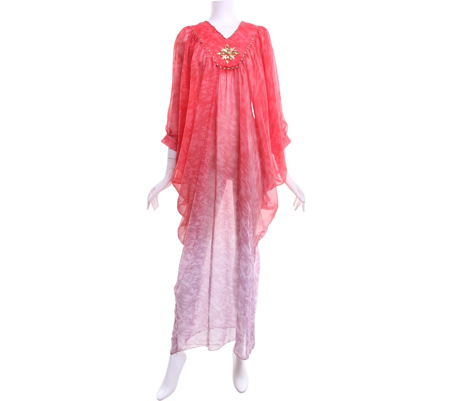 Eddy P Chandra Red & Lavender Batwing Long Dress