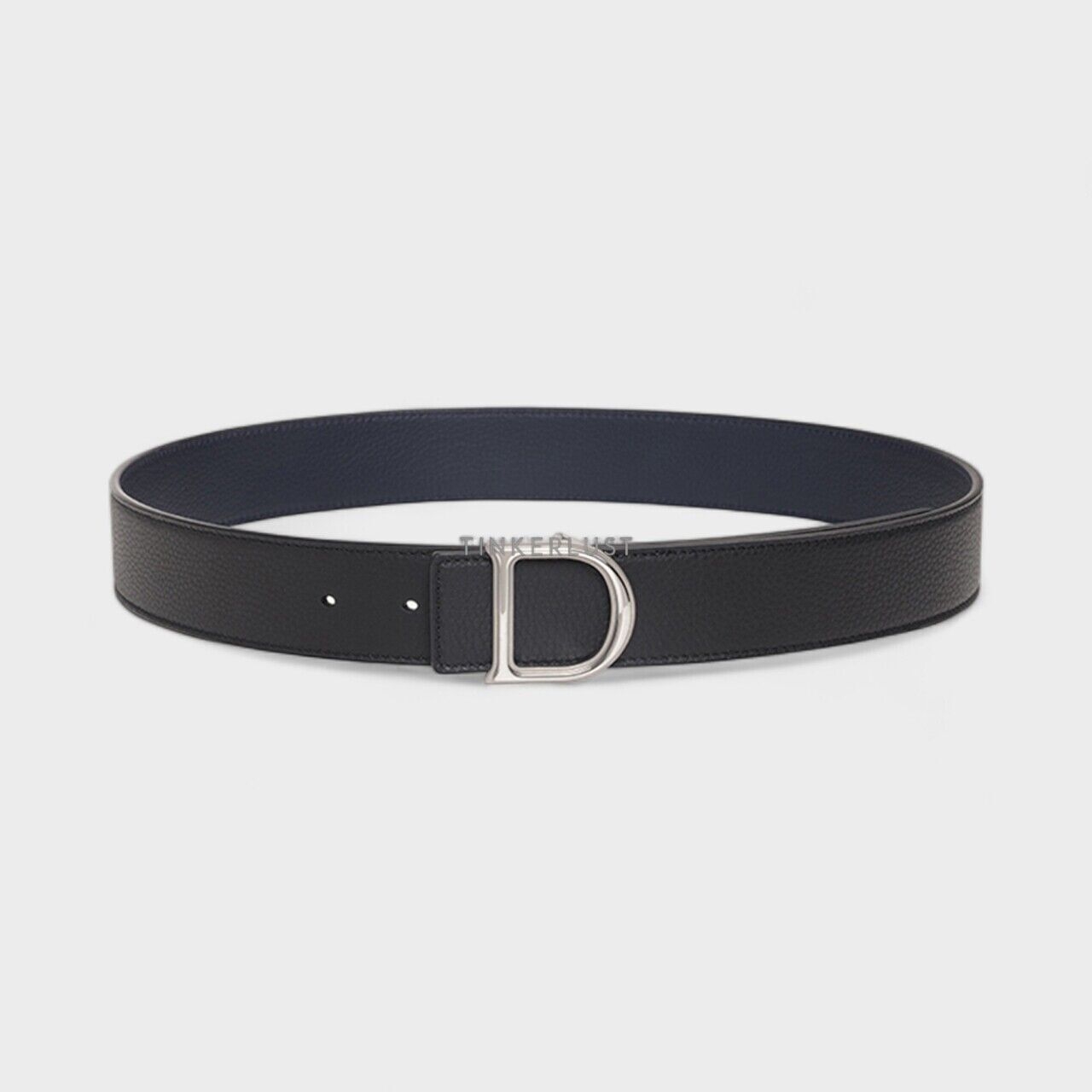 Christian Dior D Buckle Belt 35mm in Black/Navy Blue Grained Leather SHW