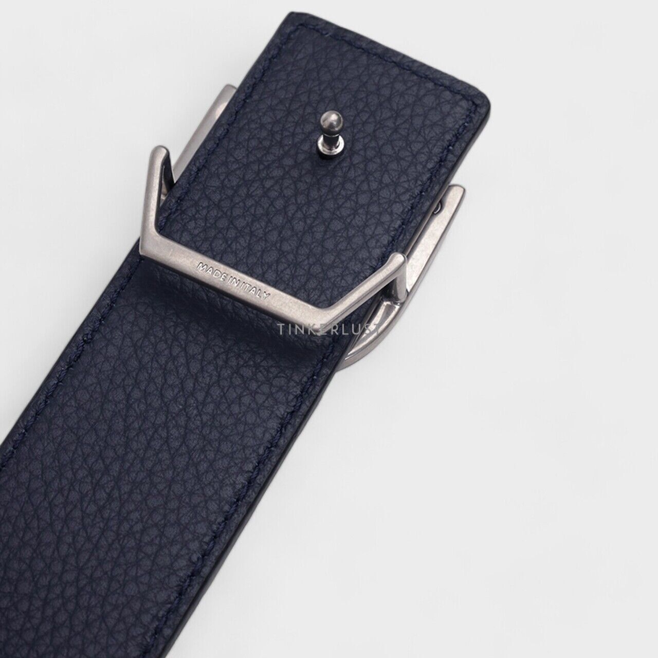 Christian Dior D Buckle Belt 35mm in Black/Navy Blue Grained Leather SHW