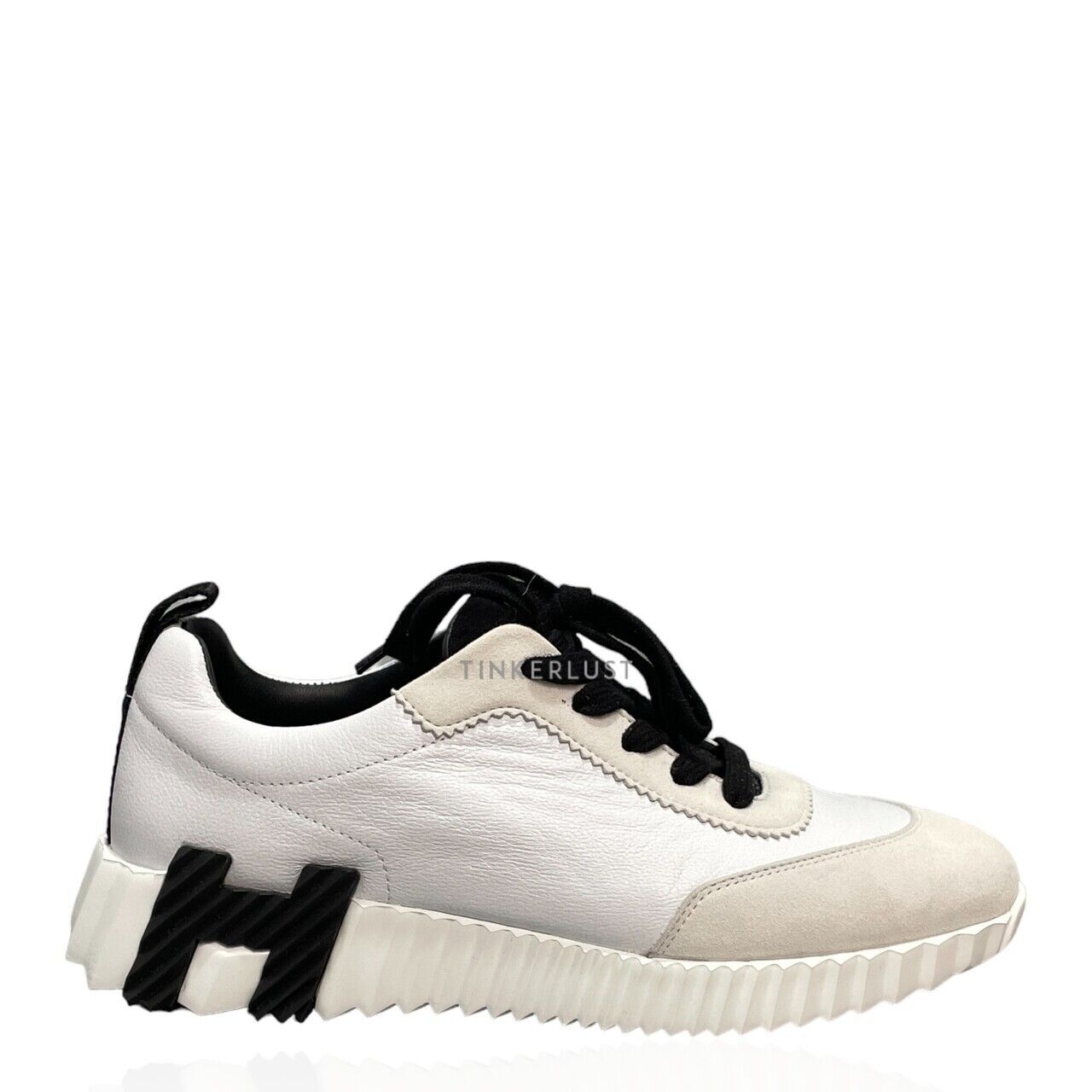 Hermes Femme Bouncing in Goatskin & Suede Goatskin White and Black Sneakers