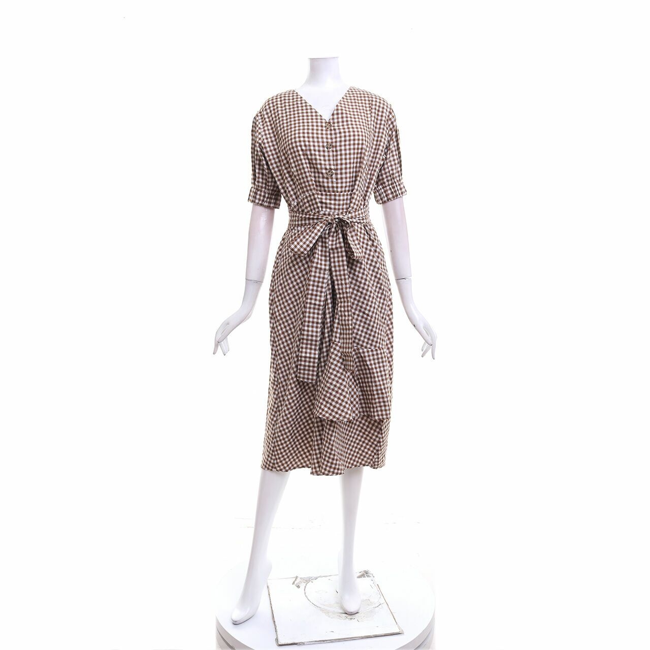 Schon Couture Brown Checkered Midi Dress