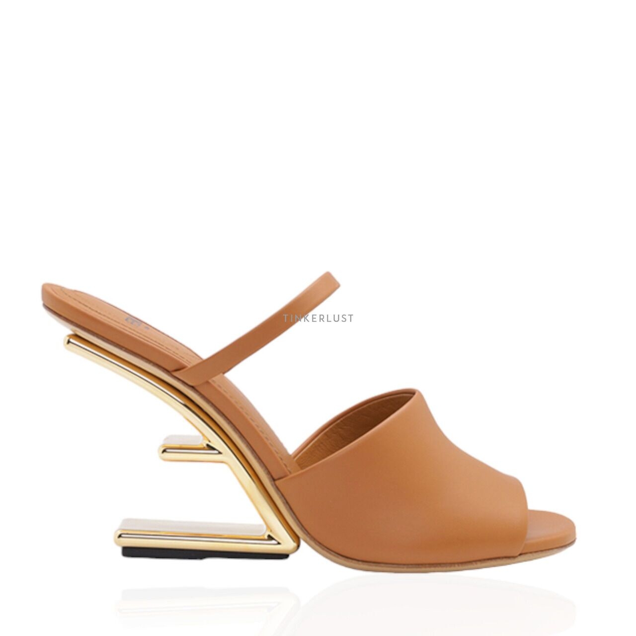 FENDI Women First Open Toe Sandals 105mm in Caramel Leather with Diagonal F-Shaped Heels