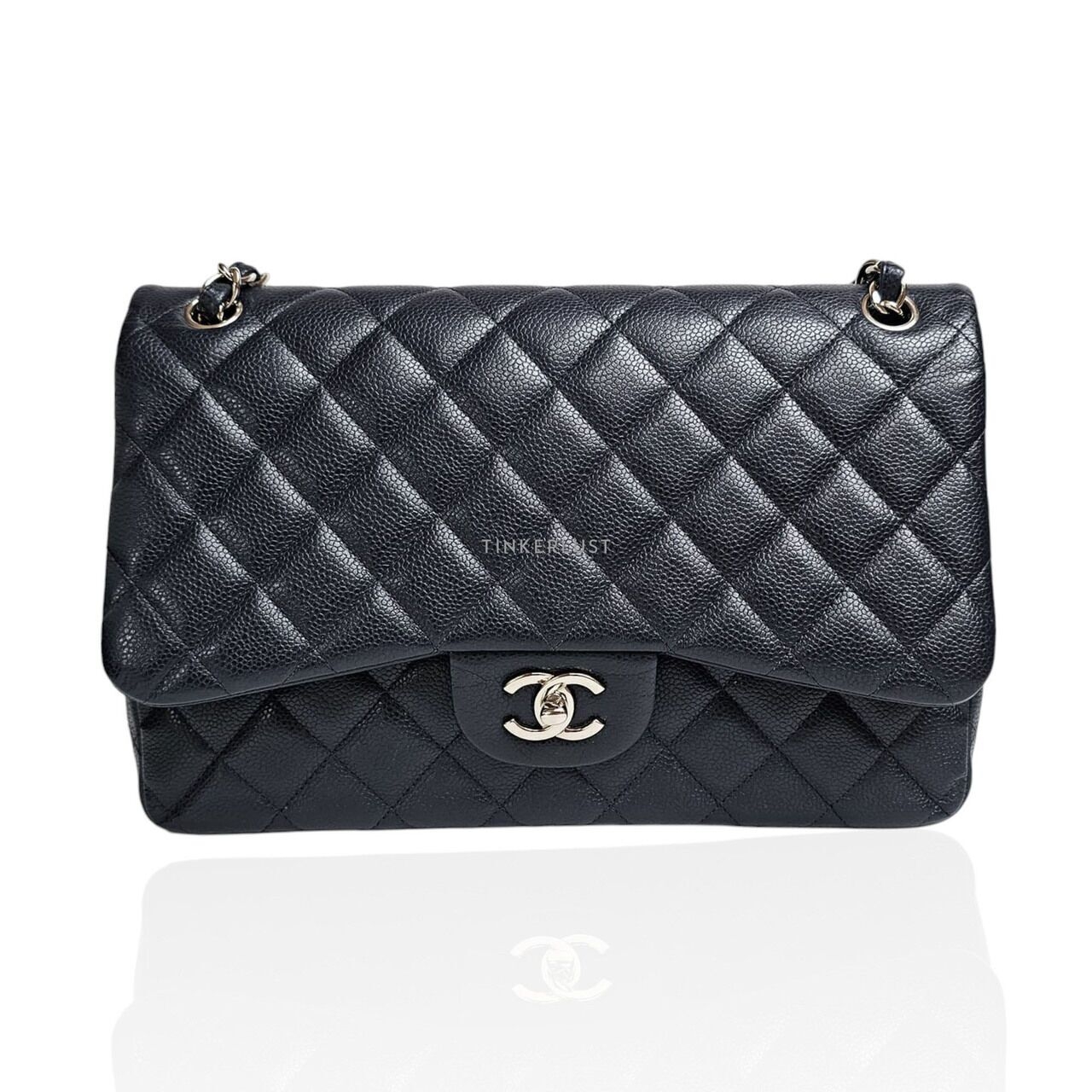 Chanel Caviar Navy Blue Jumbo Double Flap SHW Shoulder Bag