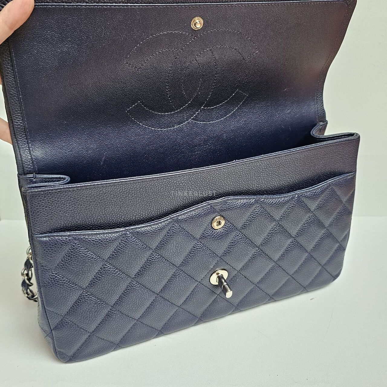 Chanel Caviar Navy Blue Jumbo Double Flap SHW Shoulder Bag